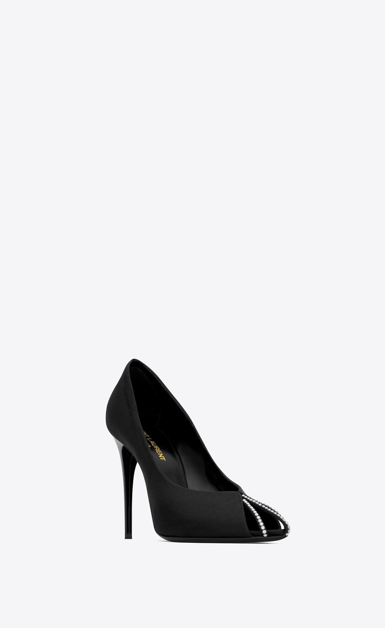 YSL Alix Pumps In Silk Satin And Rhinestones Schwarz Silber | 54219-OXLG