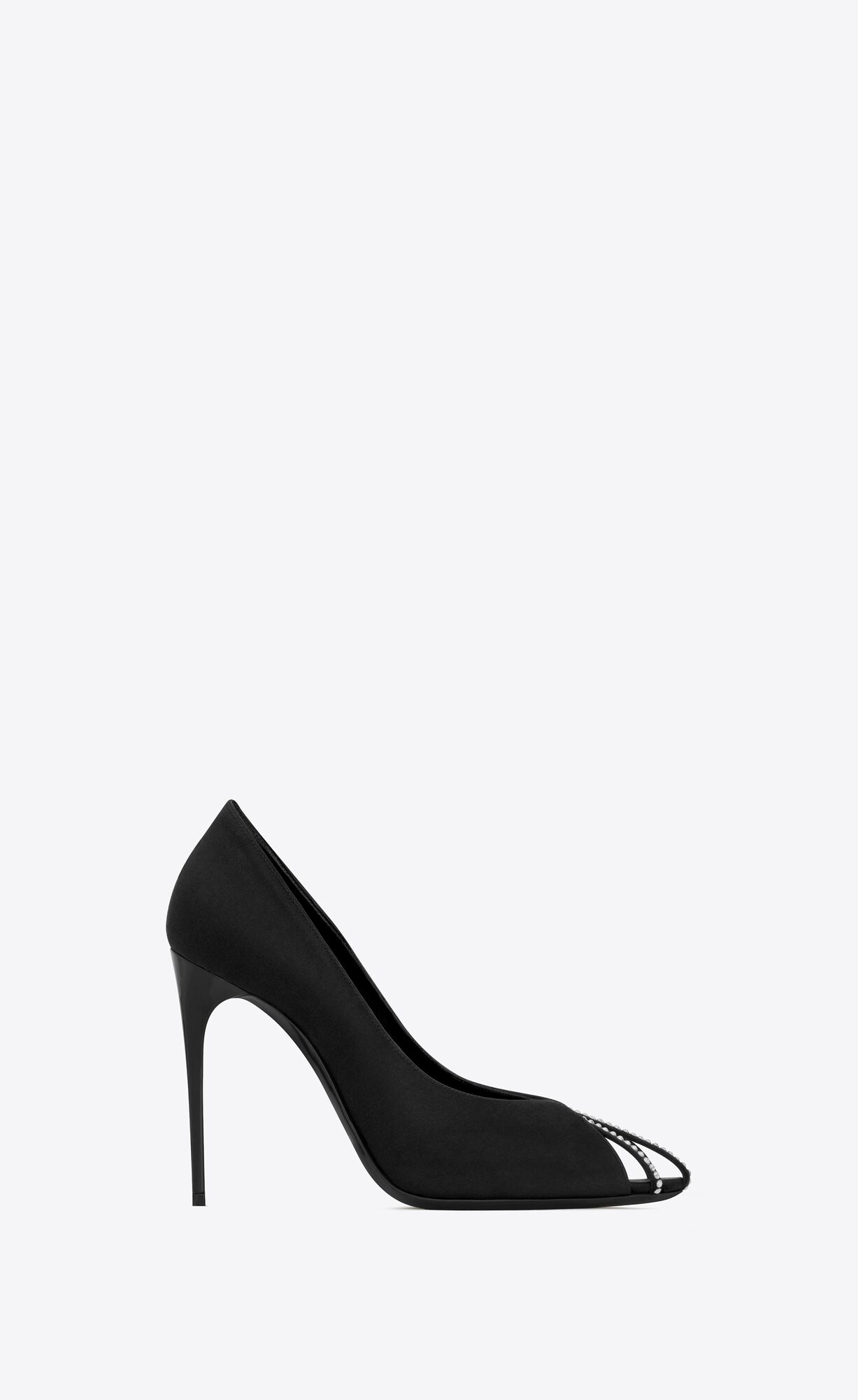 YSL Alix Pumps In Silk Satin And Rhinestones Schwarz Silber | 54219-OXLG