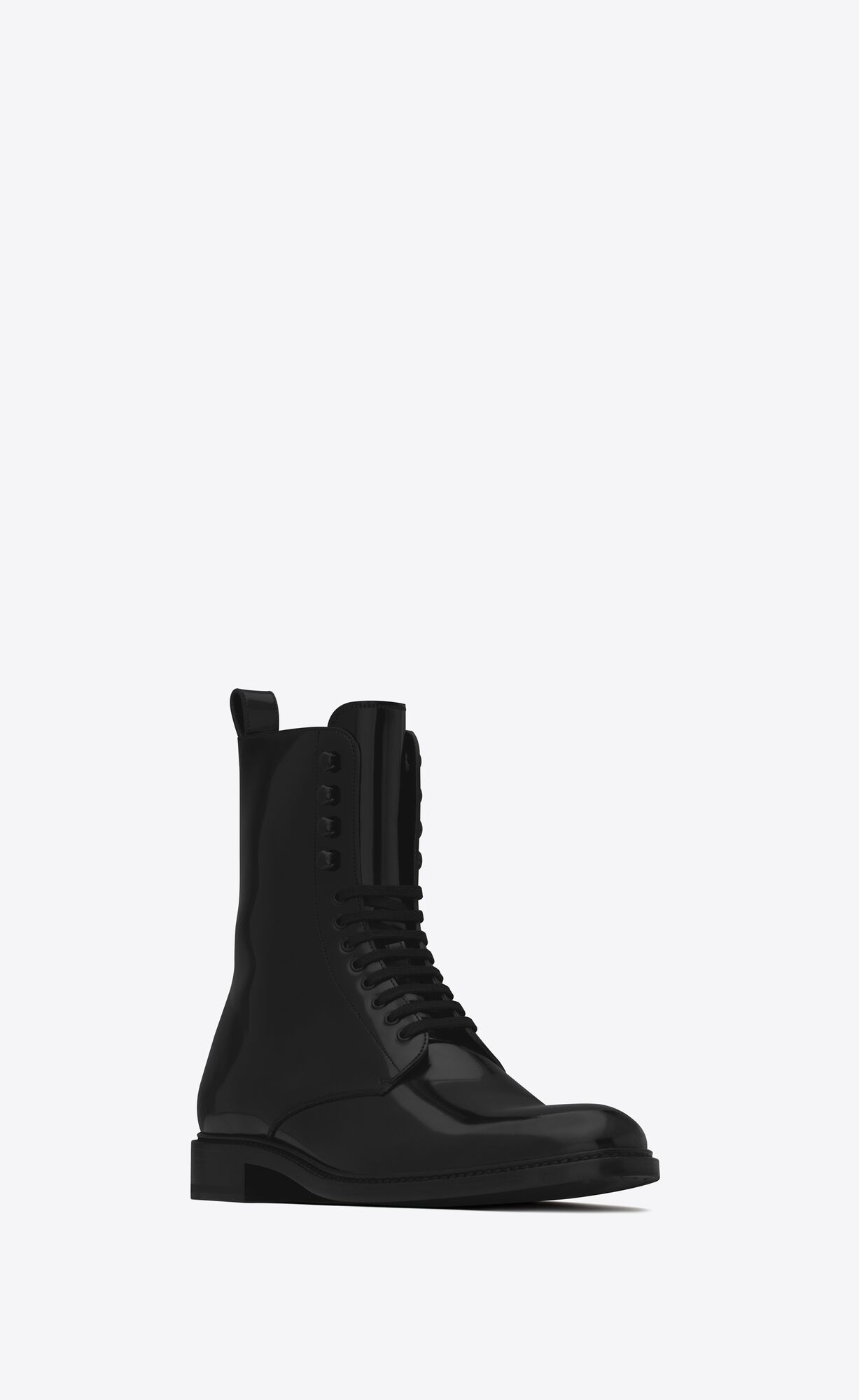 YSL Army Laced Boots In Shiny Leder Schwarz | 01762-SJPE