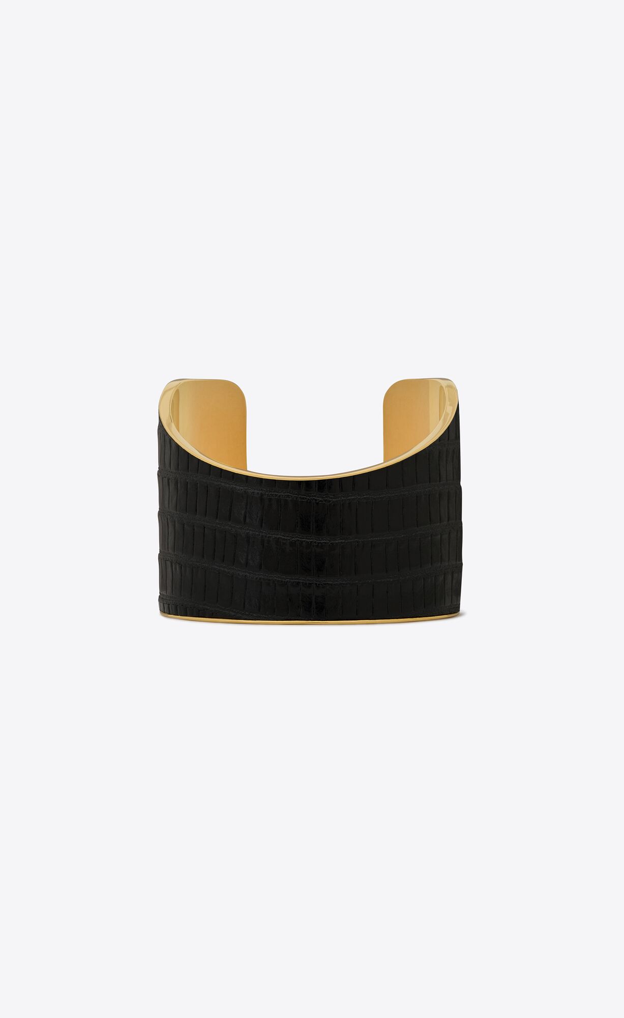 YSL Asymmetric Cuff Bracelet In Tejus-embossed Leder And Metal Schwarz | 76380-NQZW