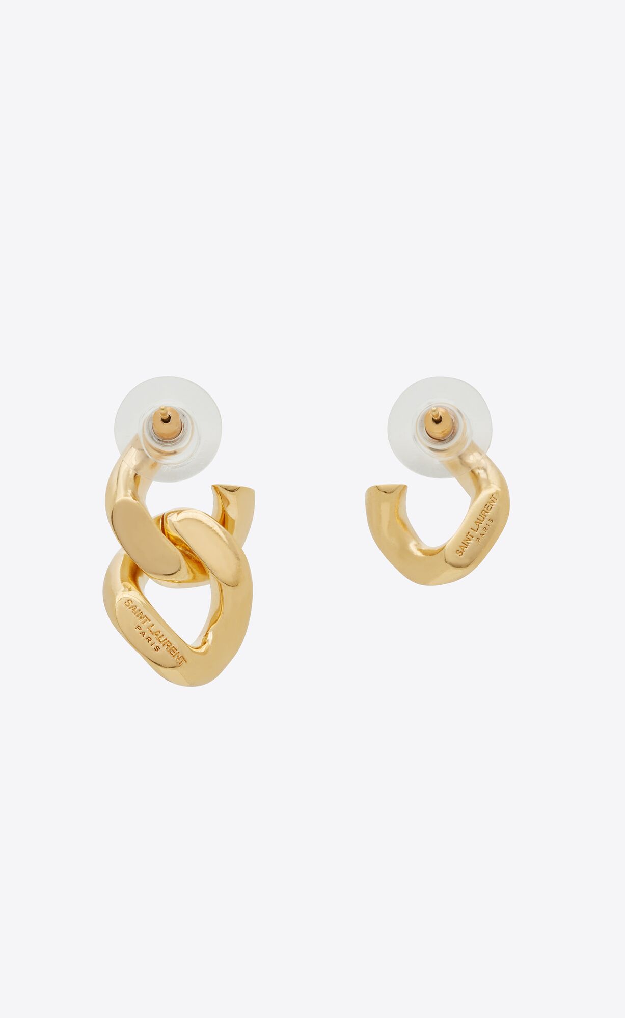 YSL Asymmetrical Curb Chain Earrings In Metal Gold | 60329-COFH