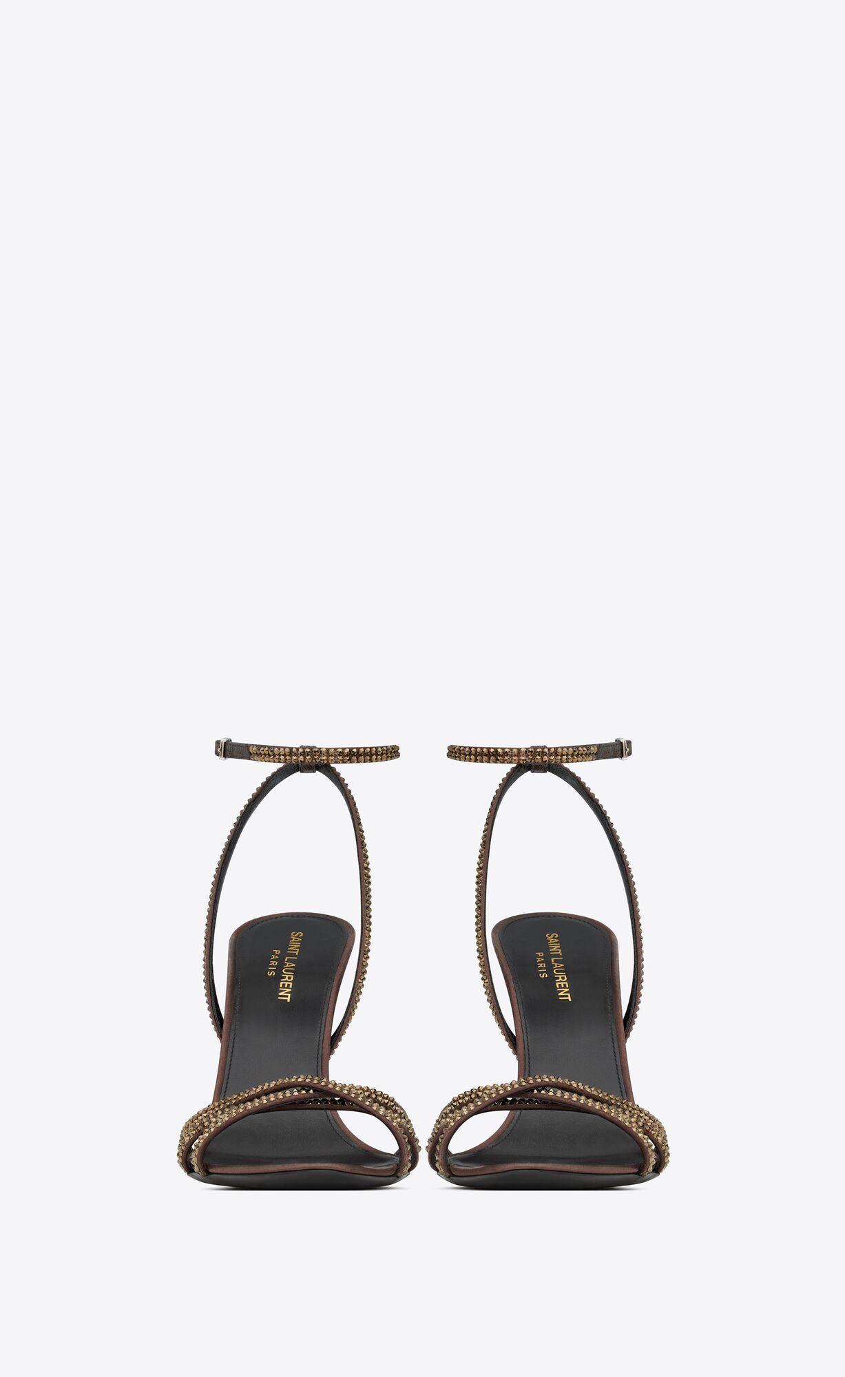 YSL Ava Sandals In Crepe Satin With Rhinestones Dunkelschokolade | 56418-YIQT