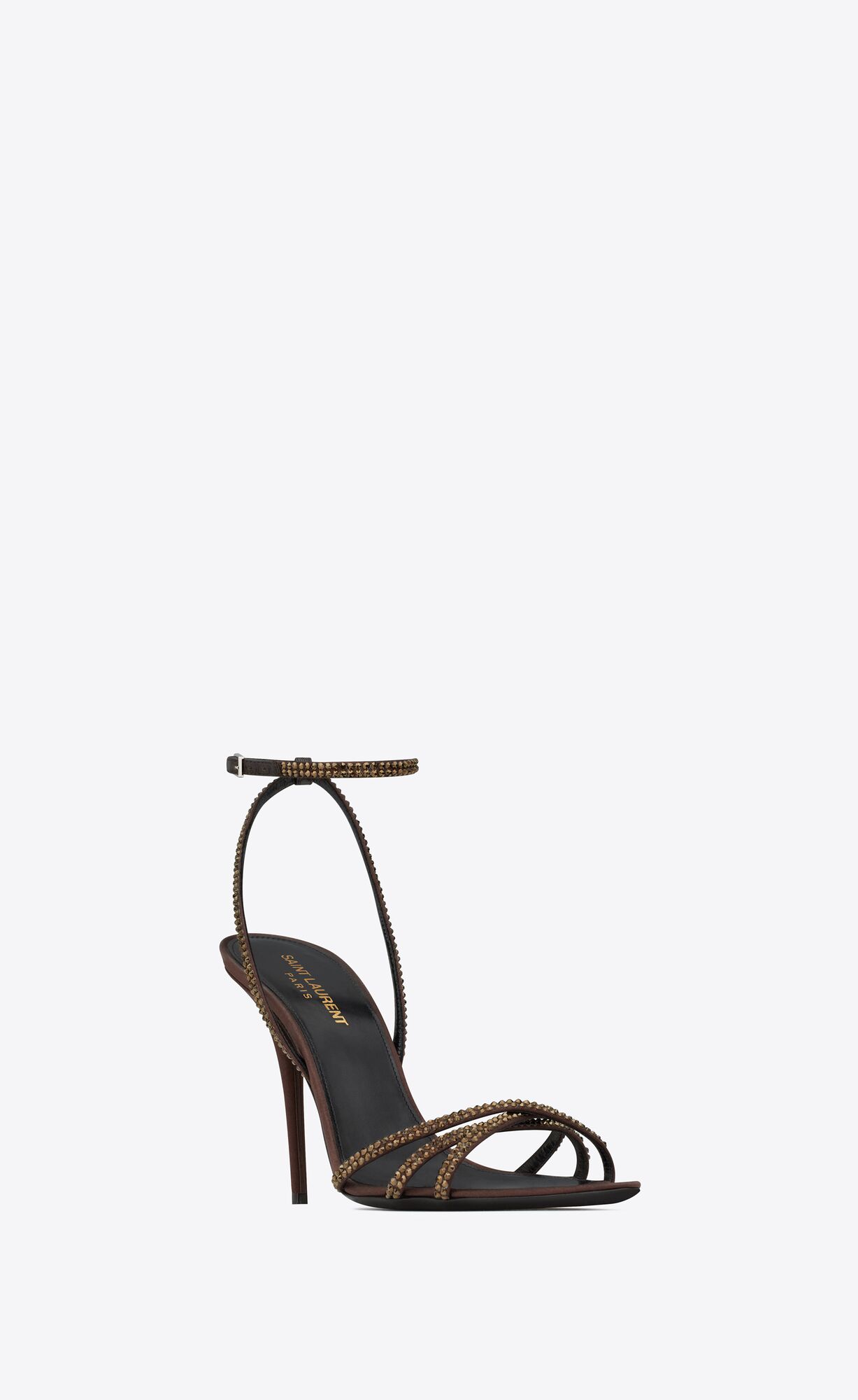 YSL Ava Sandals In Crepe Satin With Rhinestones Dunkelschokolade | 56418-YIQT