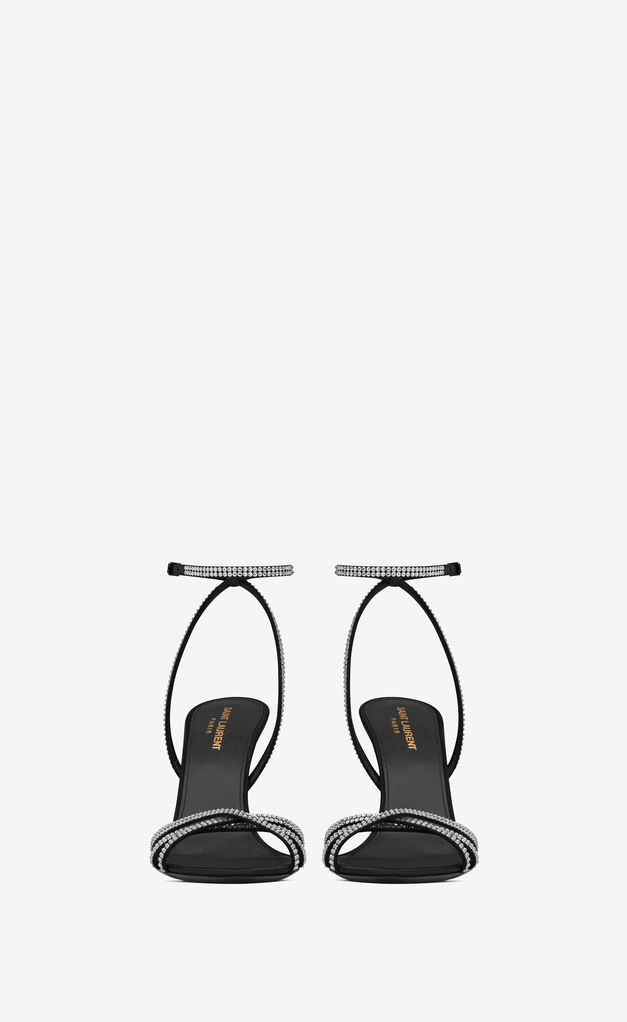 YSL Ava Sandals In Crepe Satin With Rhinestones Schwarz | 74635-ZYVB