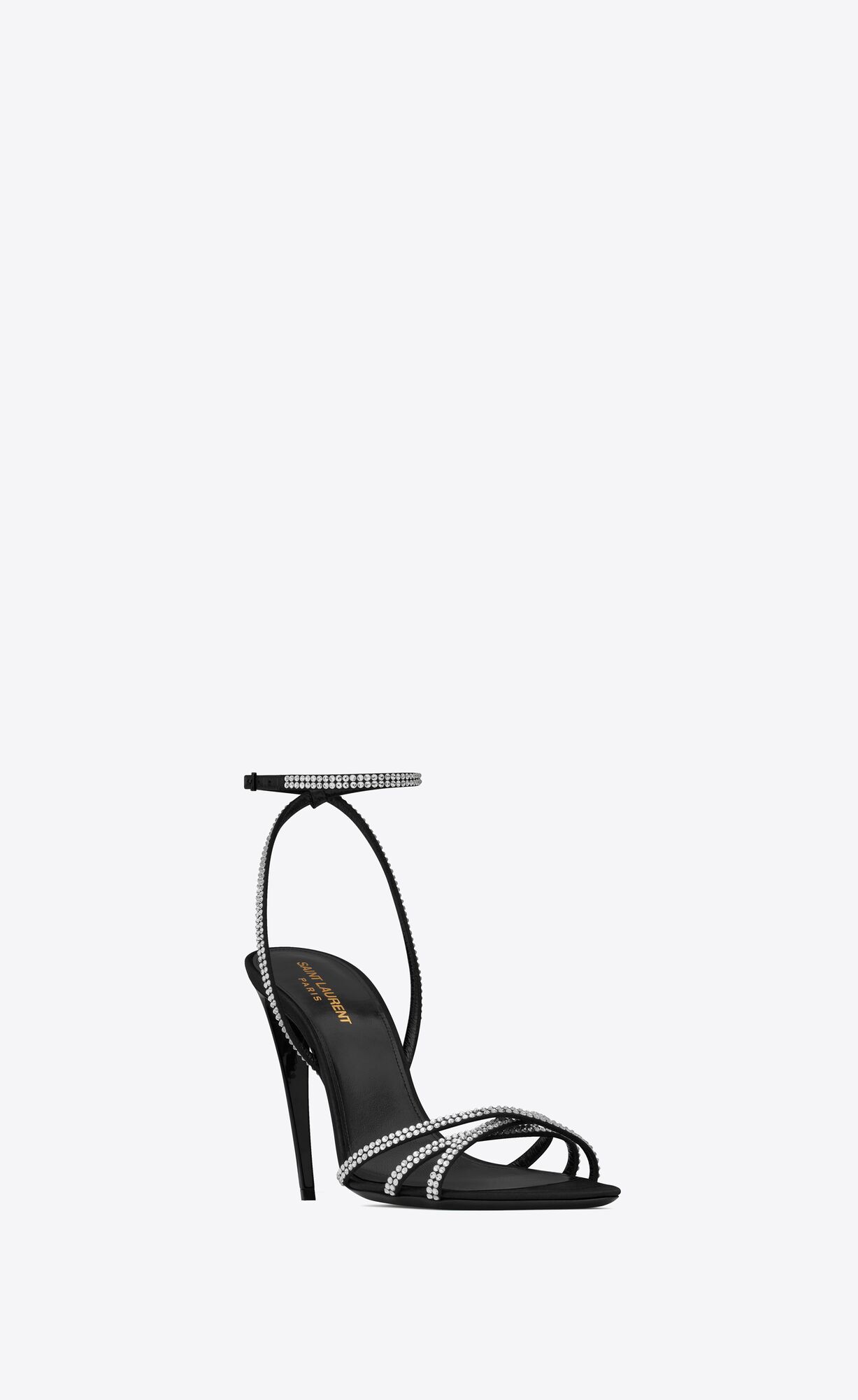 YSL Ava Sandals In Crepe Satin With Rhinestones Schwarz | 74635-ZYVB