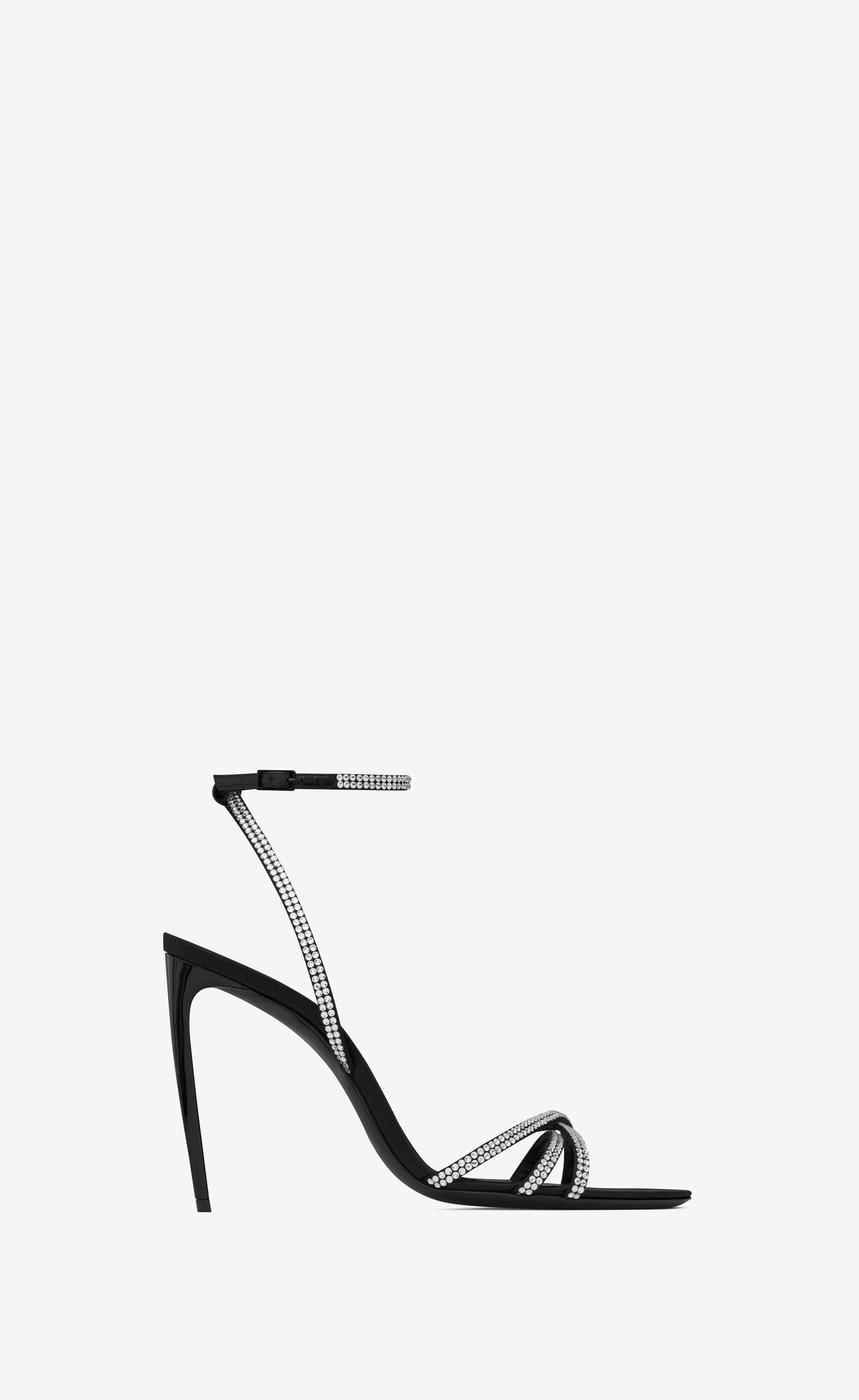 YSL Ava Sandals In Crepe Satin With Rhinestones Schwarz | 74635-ZYVB