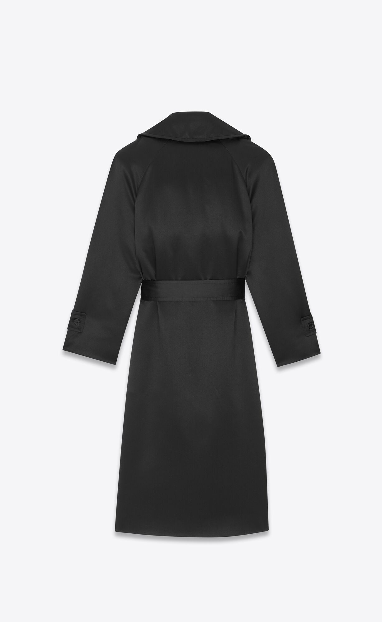 YSL Belted Coat In Crepe Satin Schwarz | 21947-NHYJ