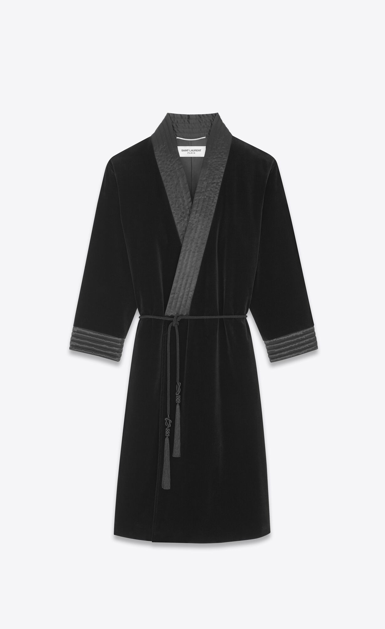 YSL Belted Coat In Velvet Baumwoll Schwarz | 40879-IEKJ