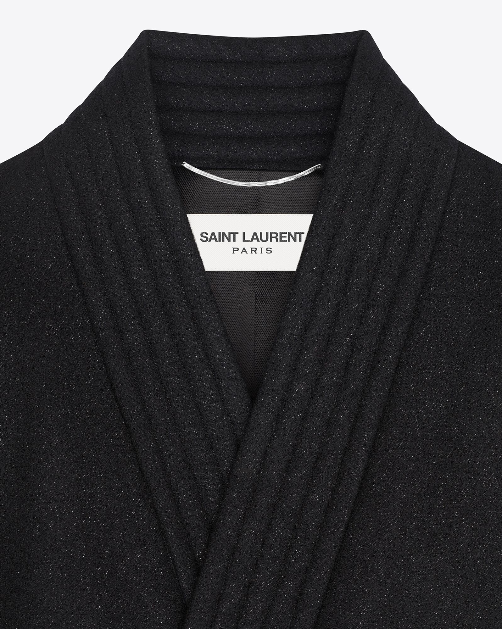 YSL Belted Coat In Wolle Felt Noir Brillant | 52716-IWJC