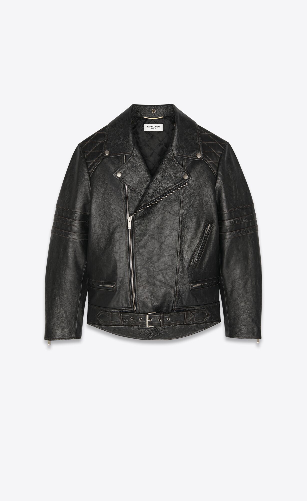 YSL Biker Jacket In Leder And Feathers Noir | 10754-CUYR