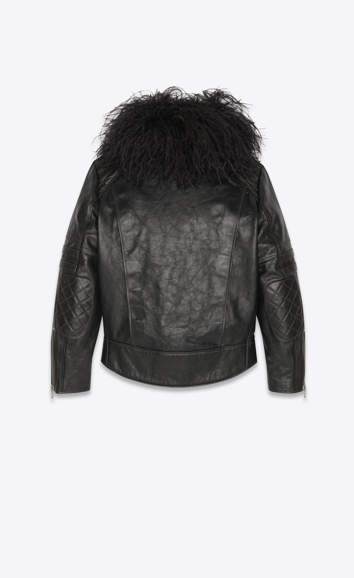 YSL Biker Jacket In Leder And Feathers Noir | 10754-CUYR