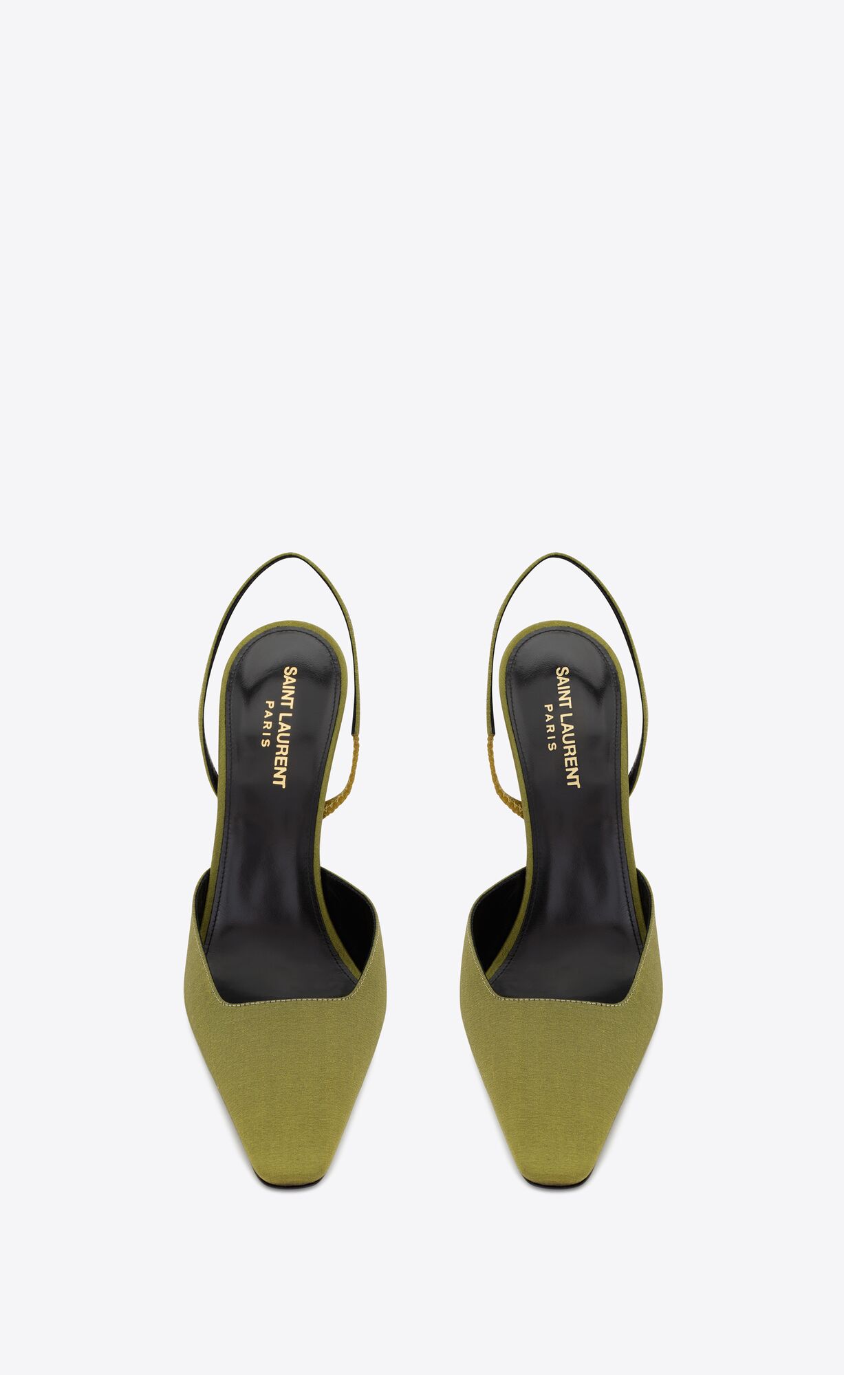 YSL Blade Slingback Pumps In Shantung And Lack Leder Khaki Gold | 72640-ZBWV