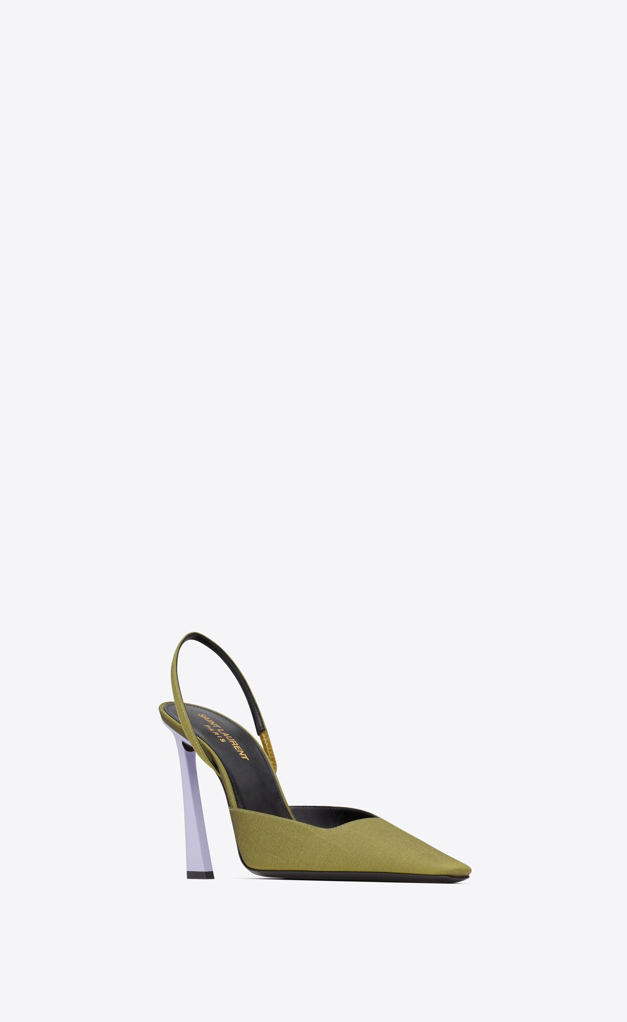 YSL Blade Slingback Pumps In Shantung And Lack Leder Khaki Gold | 72640-ZBWV