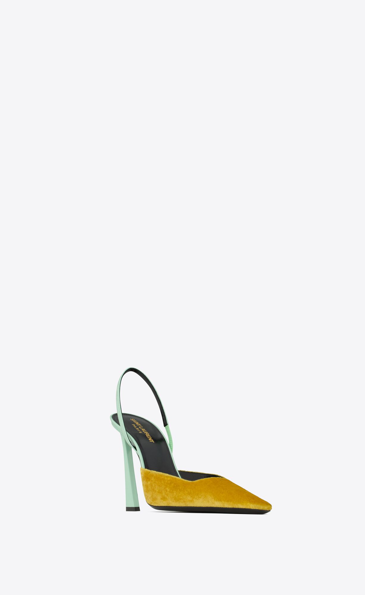 YSL Blade Slingback Pumps In Silk Velvet And Lack Leder Ocre Et Vert Anis | 92786-PDLK