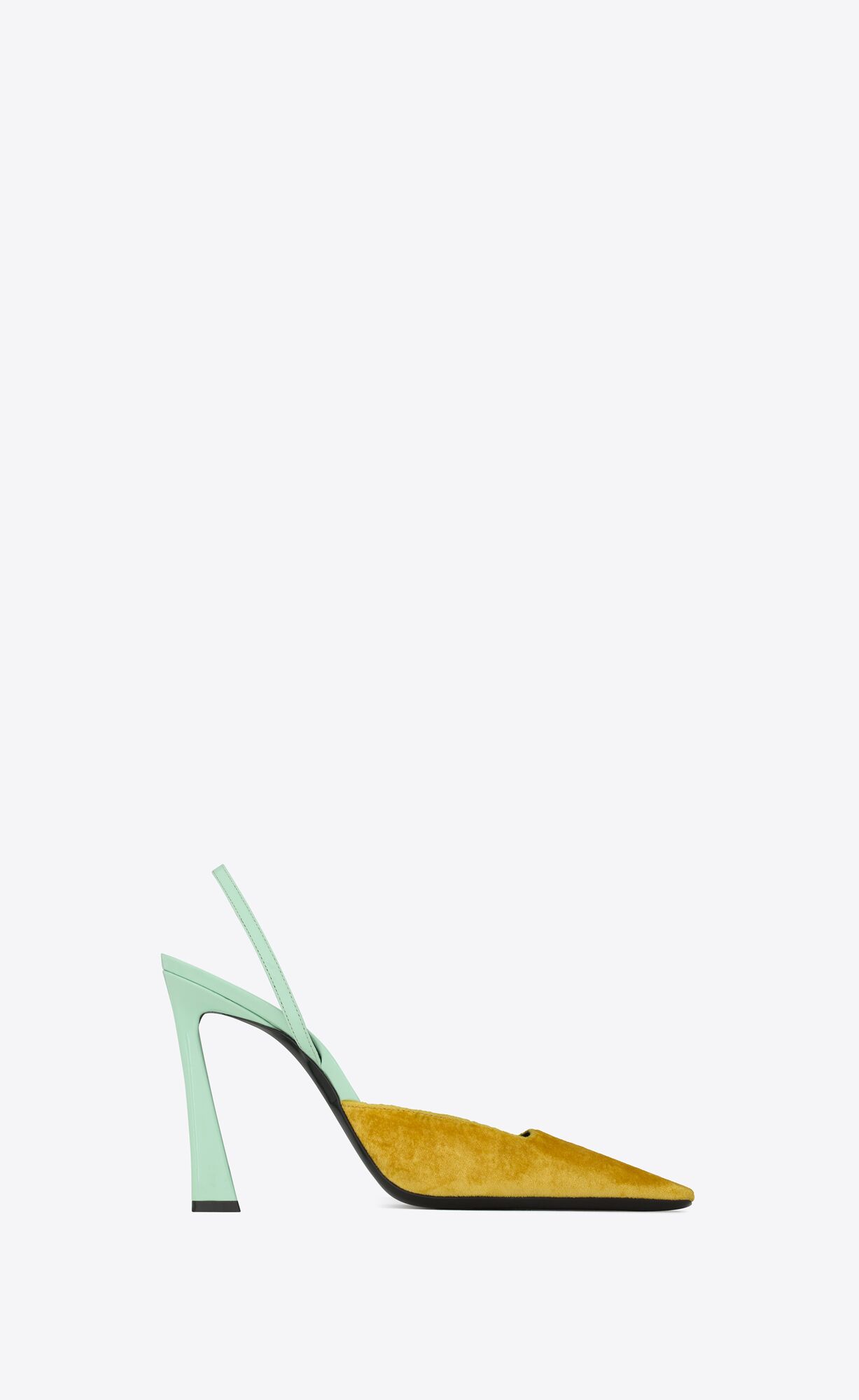 YSL Blade Slingback Pumps In Silk Velvet And Lack Leder Ocre Et Vert Anis | 92786-PDLK