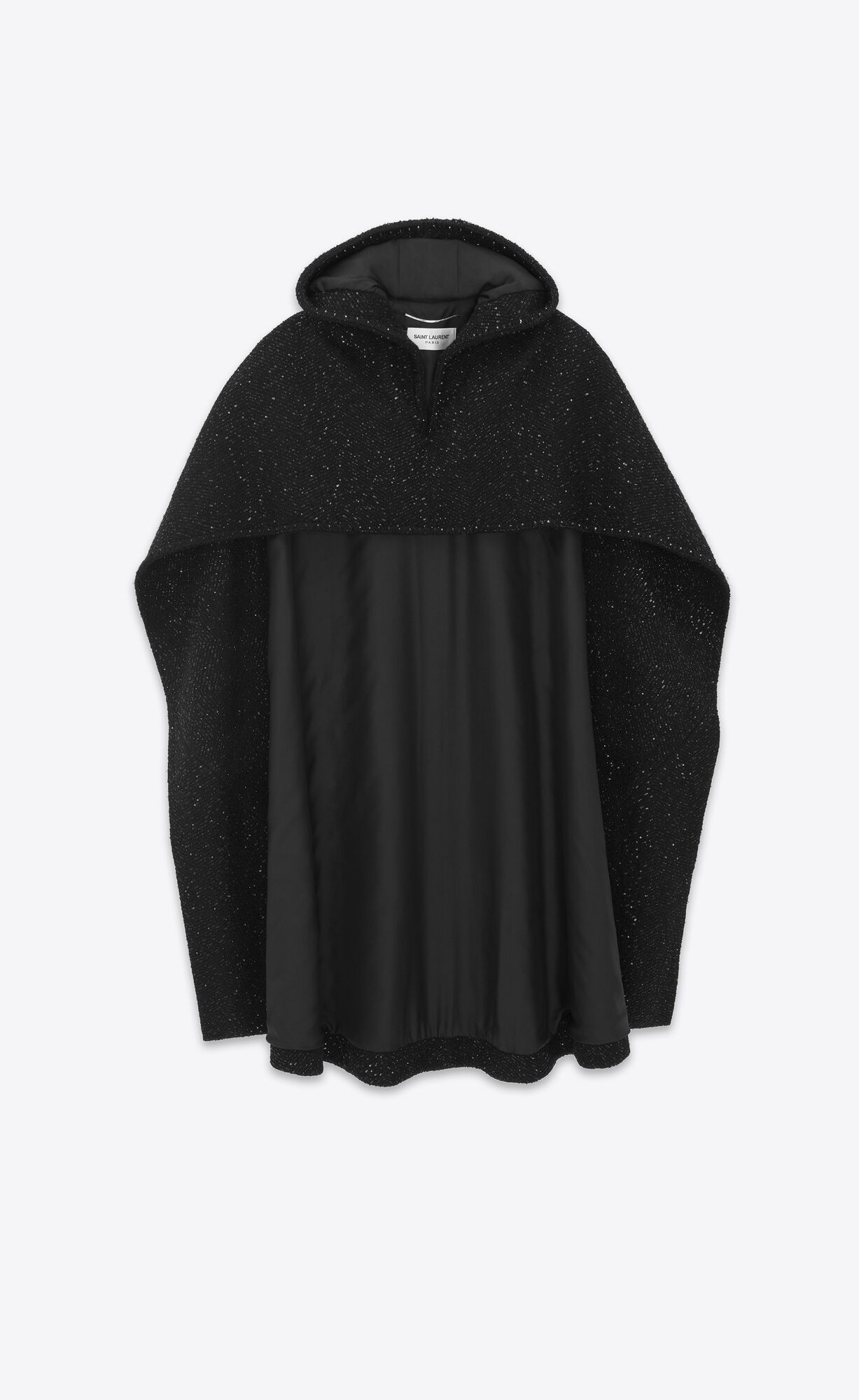 YSL Cape Coat In Sequined Chevron Tweed Schwarz | 70413-NKLB