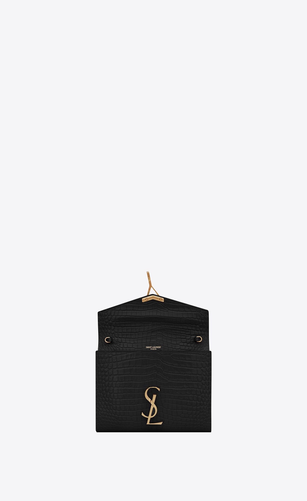 YSL Cassandra Chain Wallet In Crocodile-embossed Shiny Leder Schwarz | 58139-CXYT