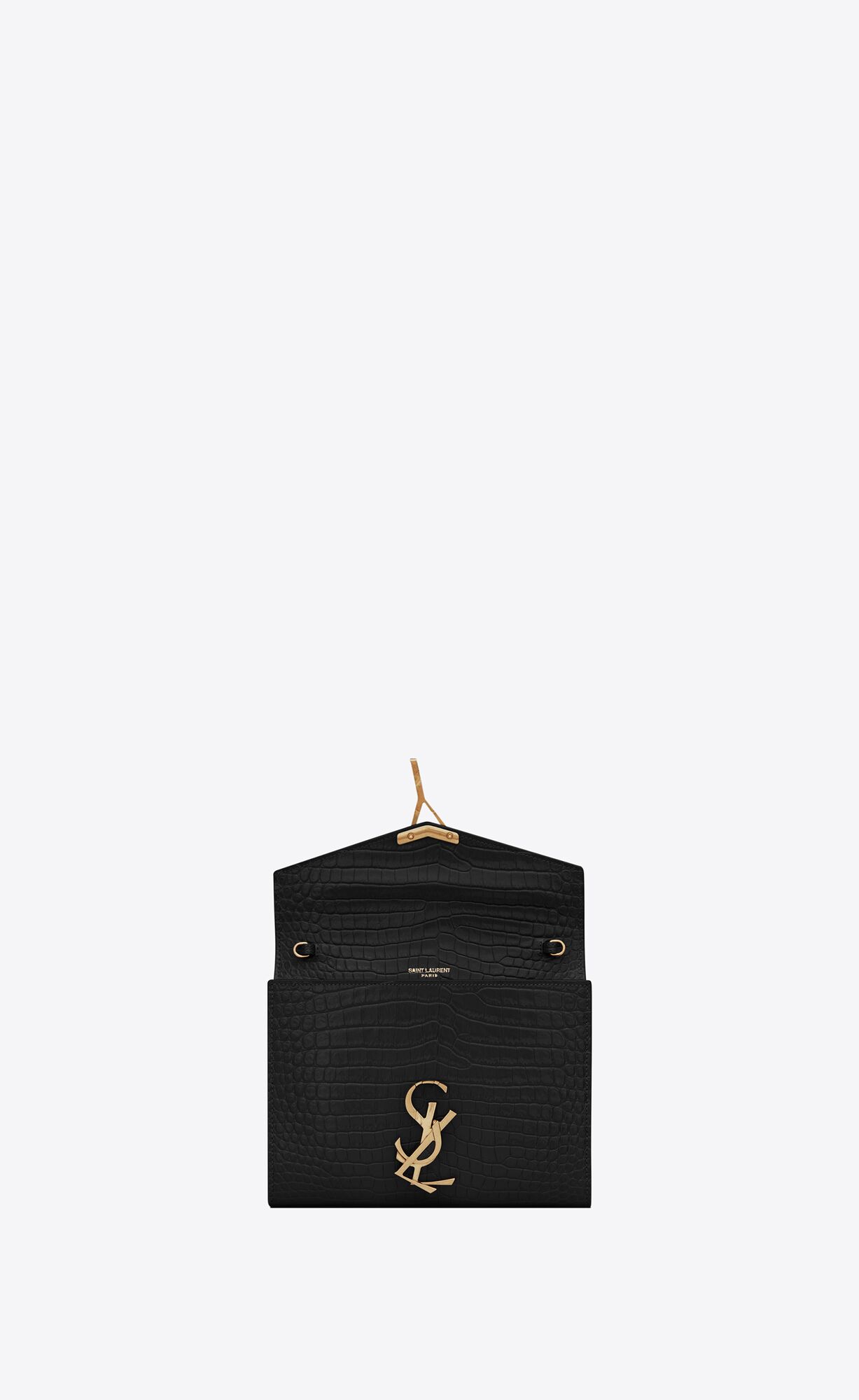 YSL Cassandra Chain Wallet In Crocodile-embossed Shiny Leder Schwarz | 58139-CXYT