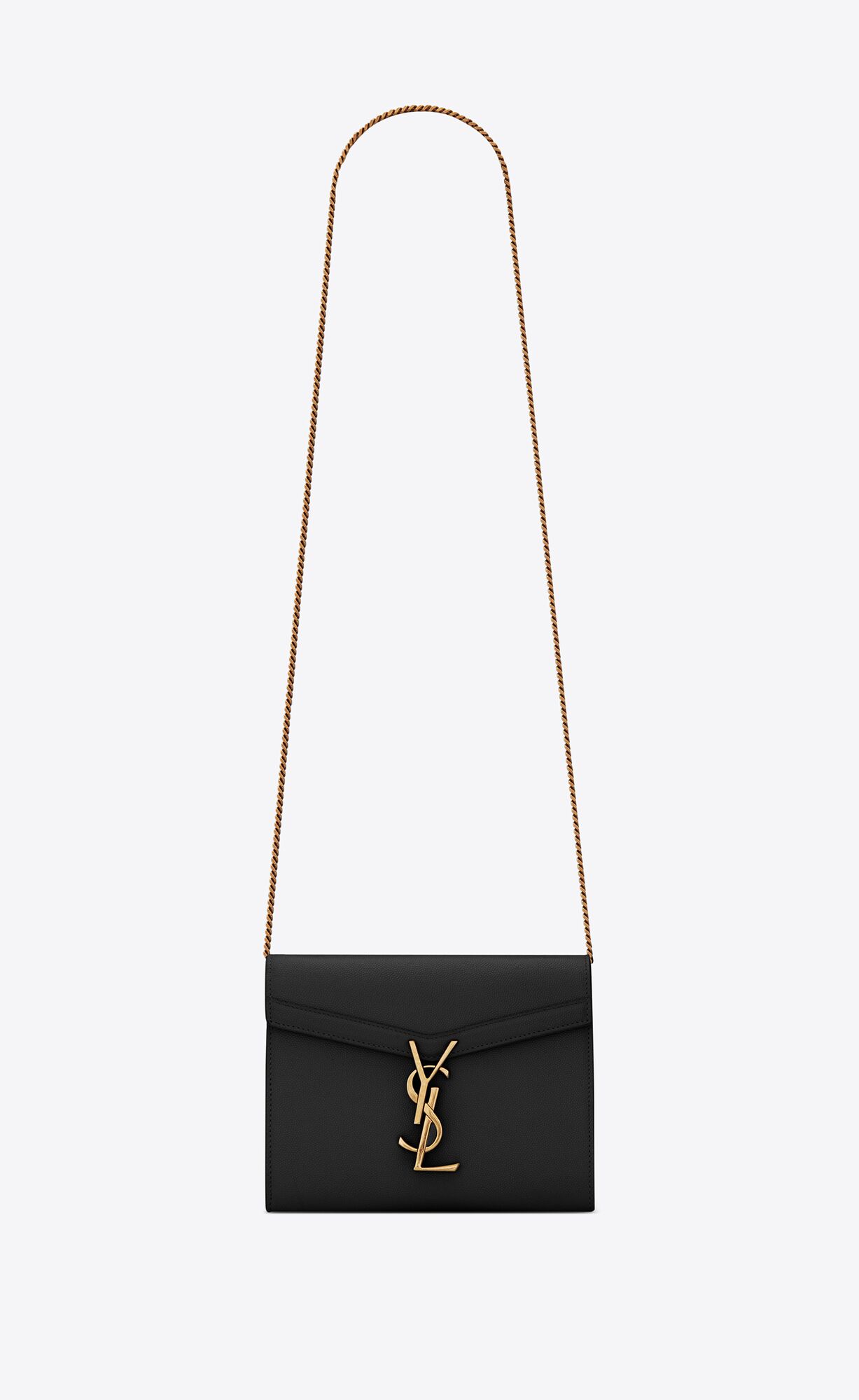 YSL Cassandra Chain Wallet In Grain De Poudre Embossed Leder Schwarz | 18573-WKOJ