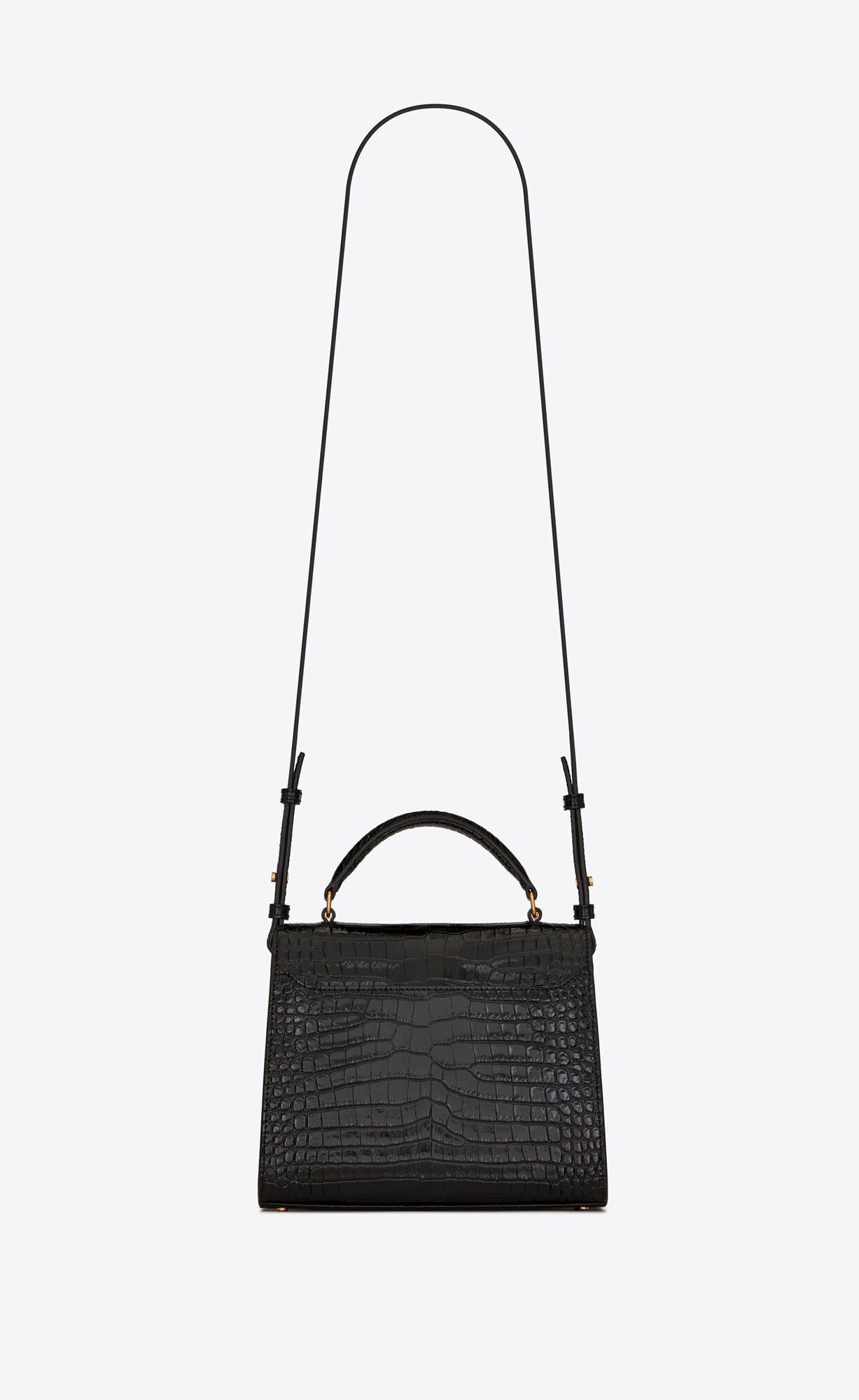 YSL Cassandra Mini Top Handle Bag In Crocodile-embossed Shiny Leder Schwarz | 59462-UFTN