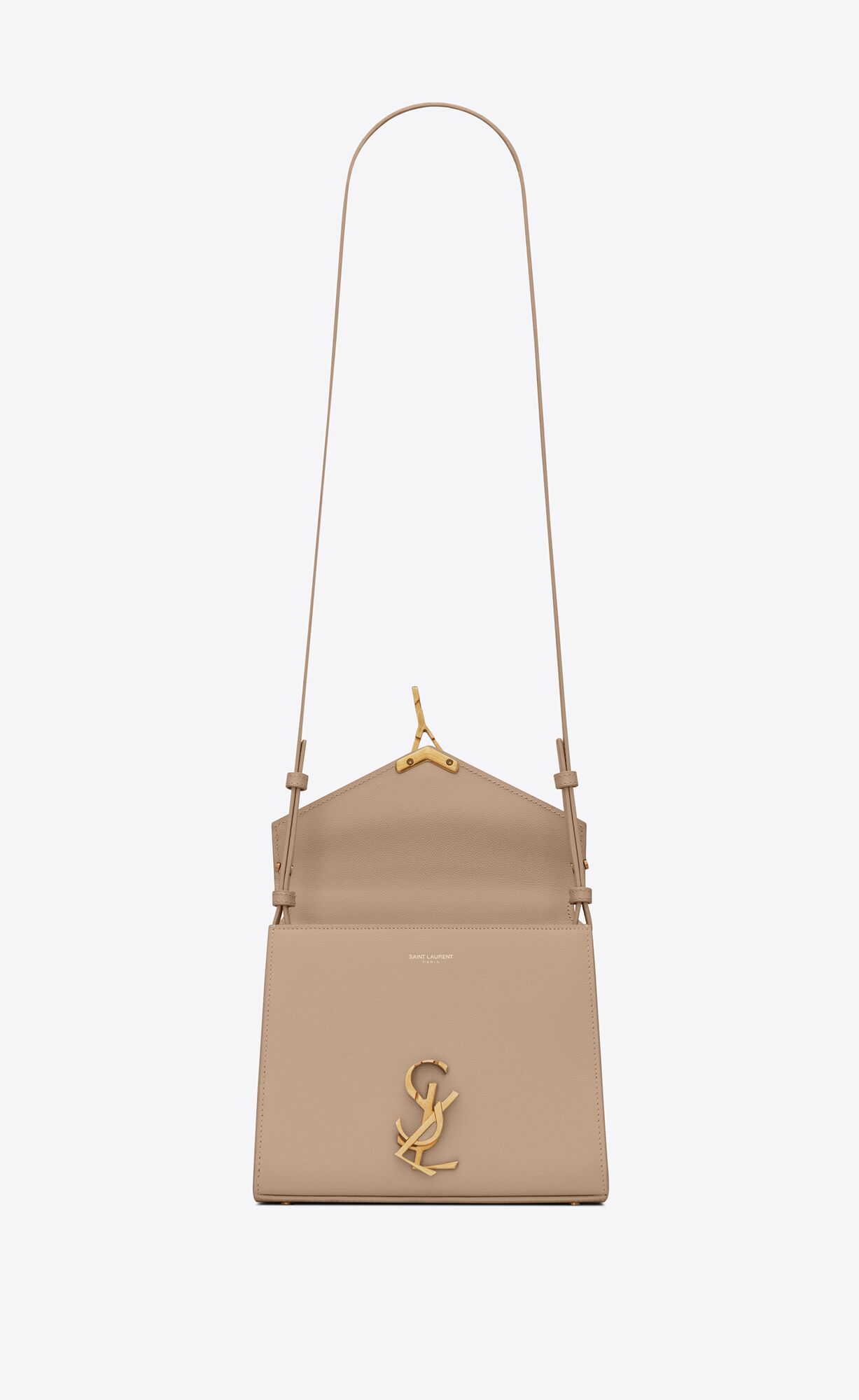 YSL Cassandra Mini Top Handle Bag In Grain De Poudre Embossed Leder Dunkelbeige | 41608-KPLH