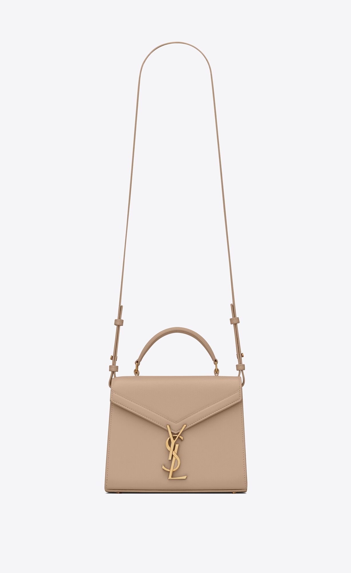 YSL Cassandra Mini Top Handle Bag In Grain De Poudre Embossed Leder Dunkelbeige | 41608-KPLH