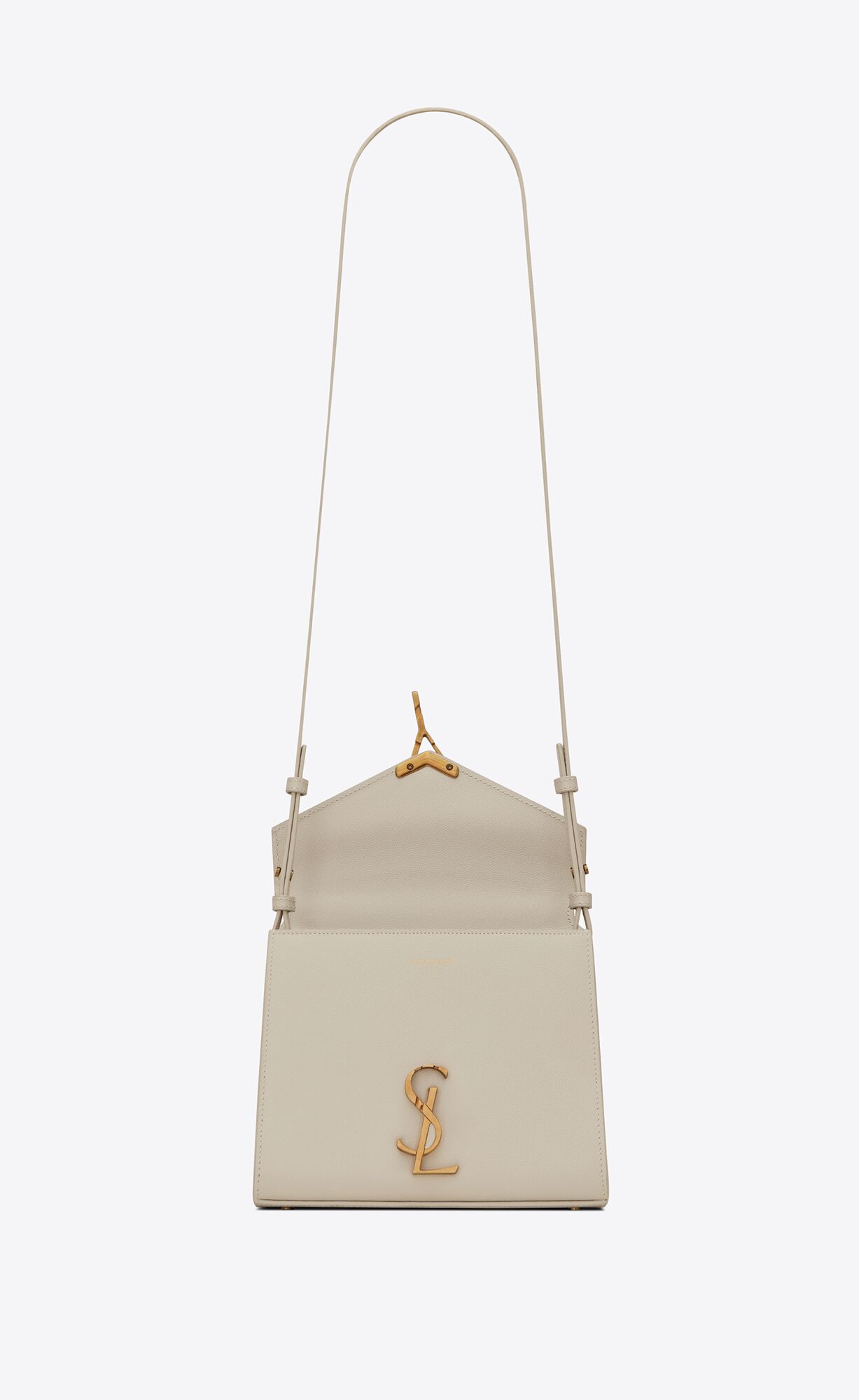 YSL Cassandra Mini Top Handle Bag In Grain De Poudre Embossed Leder Blanc Vintage | 64921-HNET