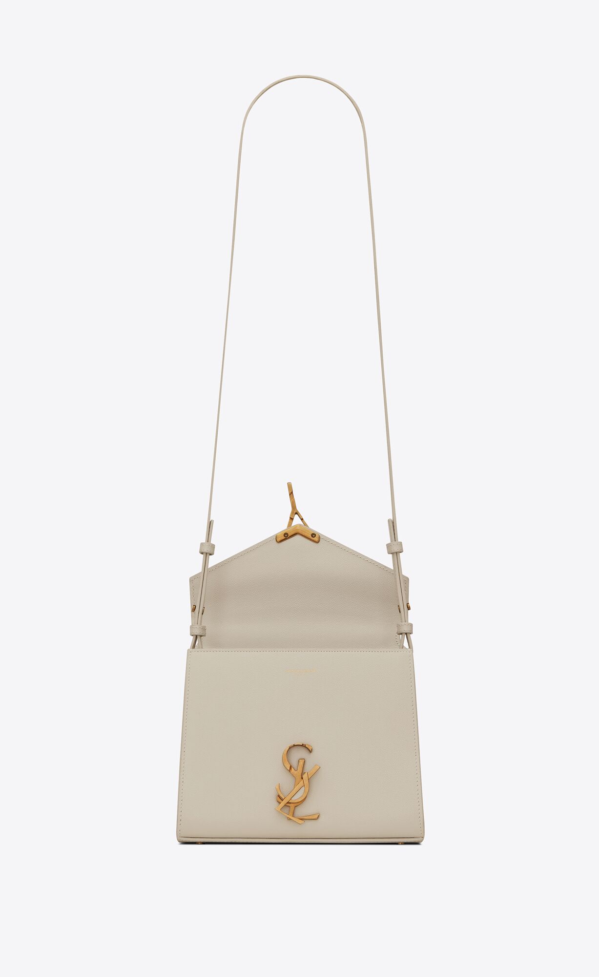 YSL Cassandra Mini Top Handle Bag In Grain De Poudre Embossed Leder Blanc Vintage | 64921-HNET