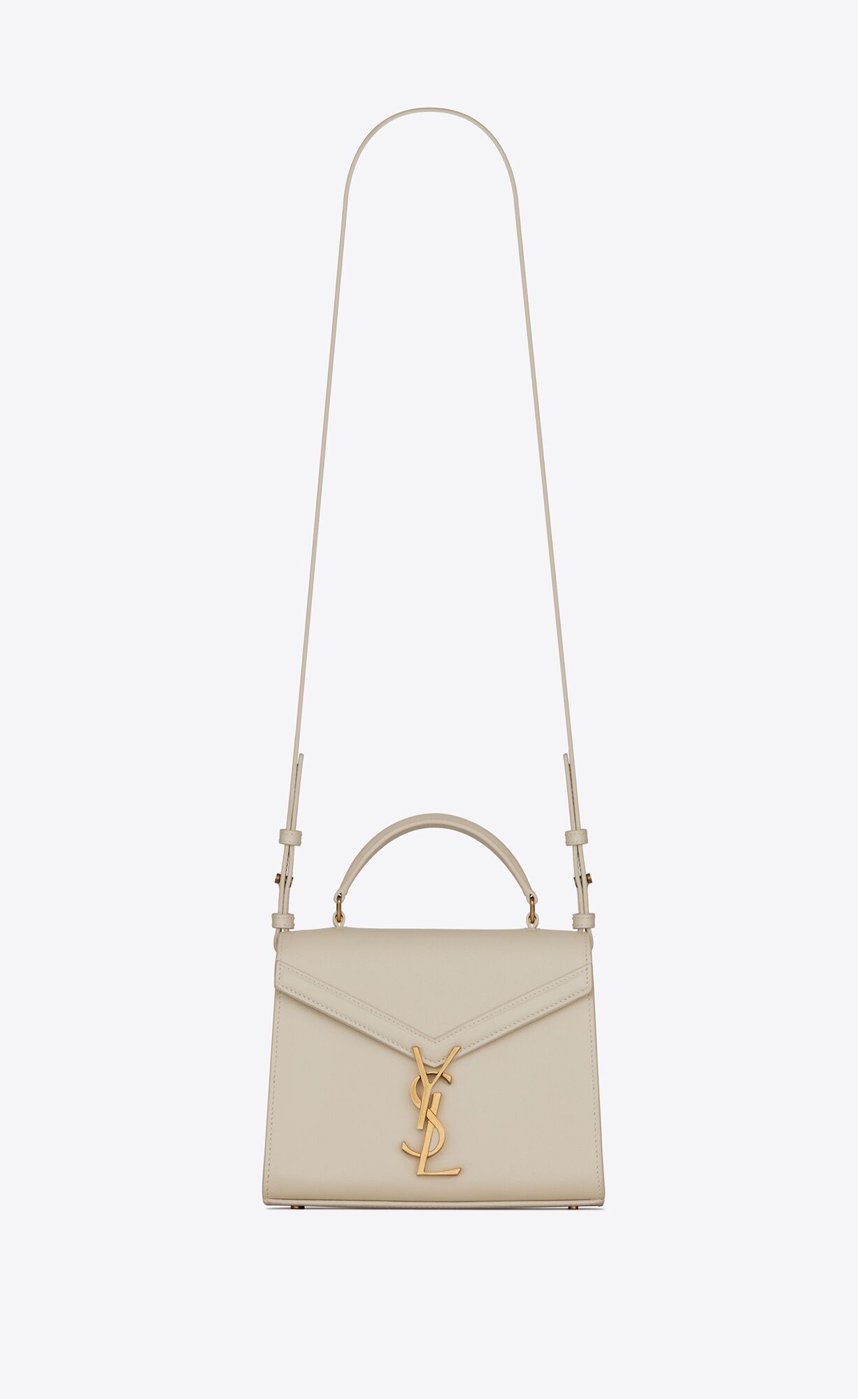 YSL Cassandra Mini Top Handle Bag In Grain De Poudre Embossed Leder Blanc Vintage | 64921-HNET