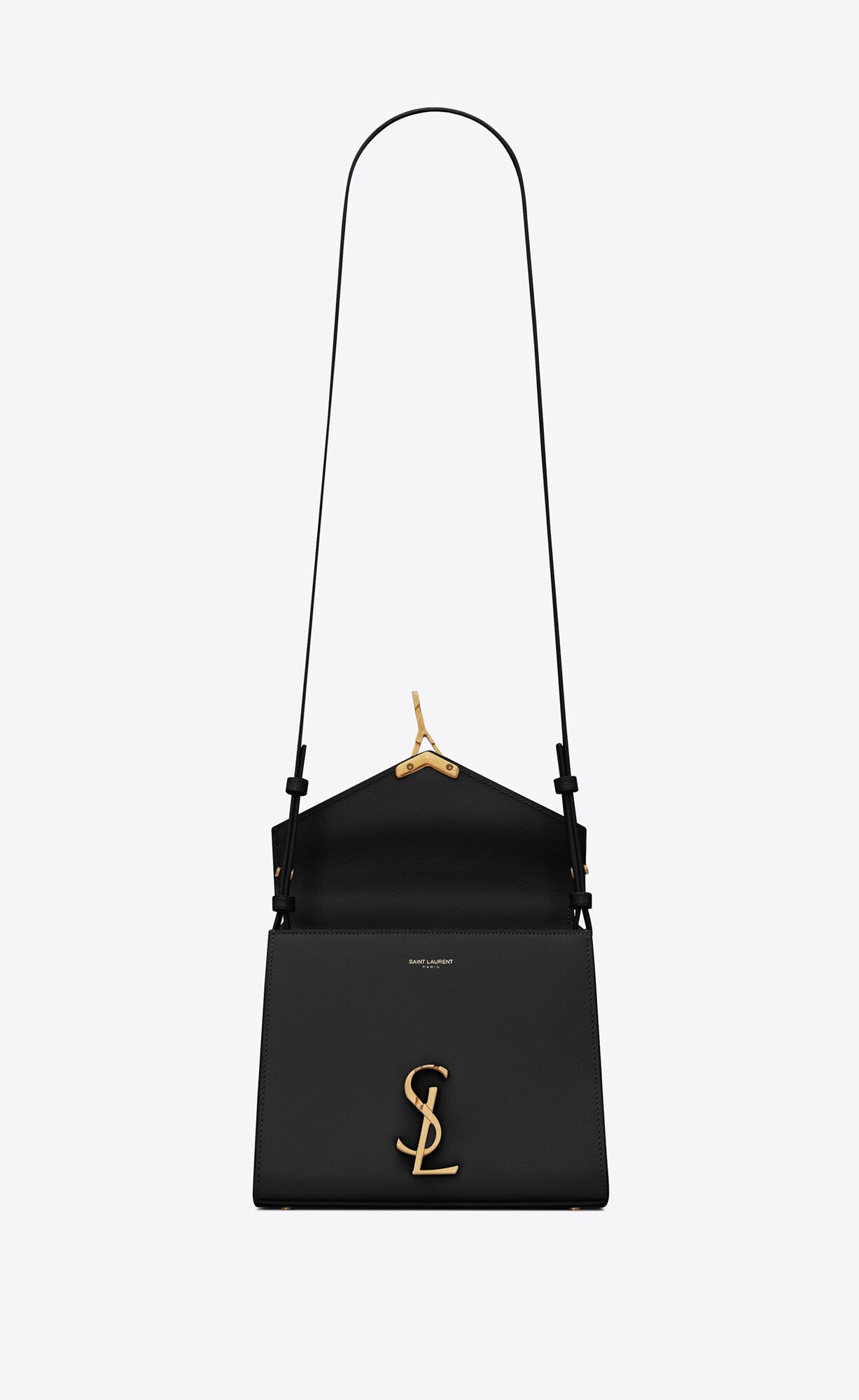 YSL Cassandra Mini Top Handle Bag In Grain De Poudre Embossed Leder Schwarz | 94560-CWEB