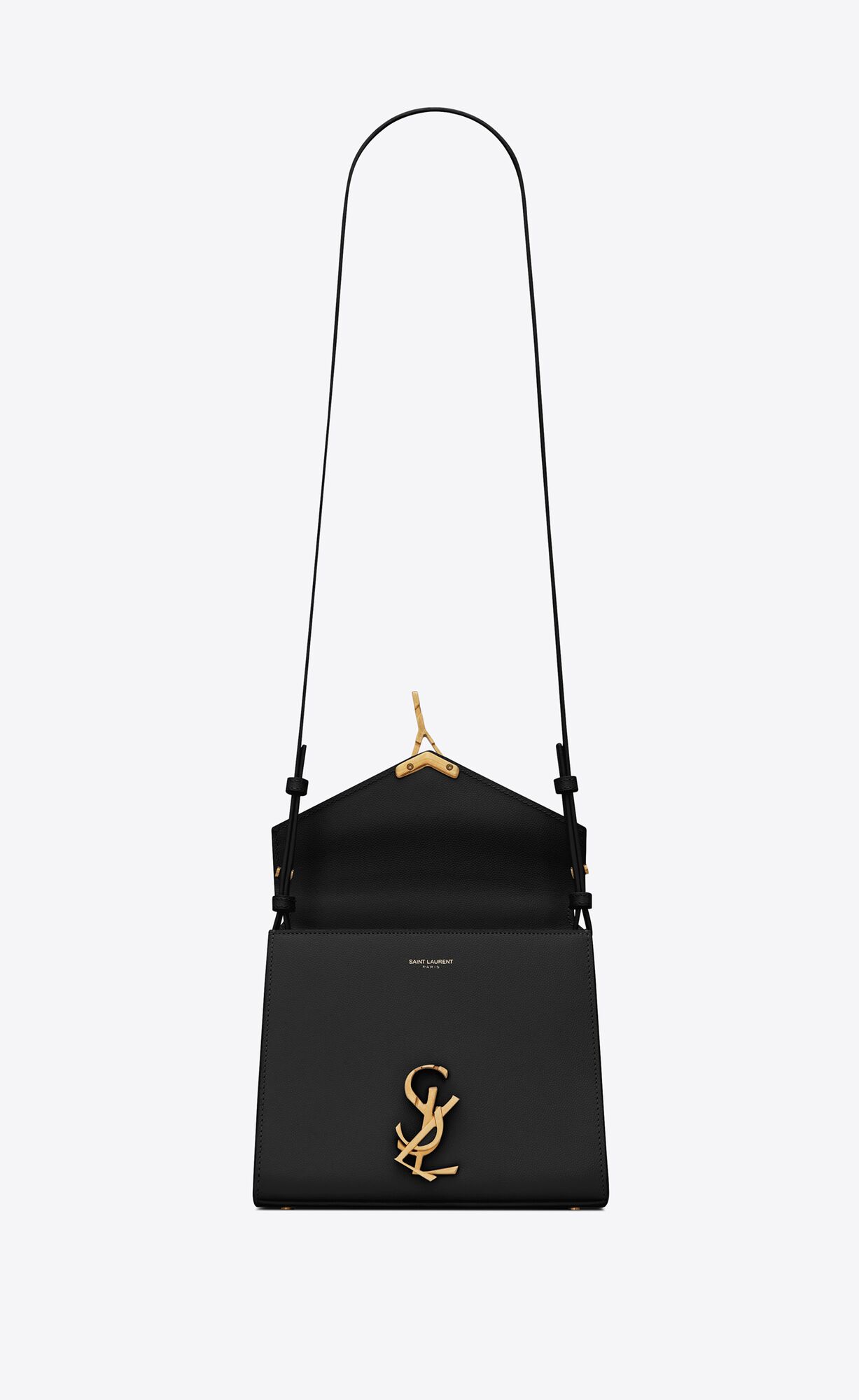 YSL Cassandra Mini Top Handle Bag In Grain De Poudre Embossed Leder Schwarz | 94560-CWEB