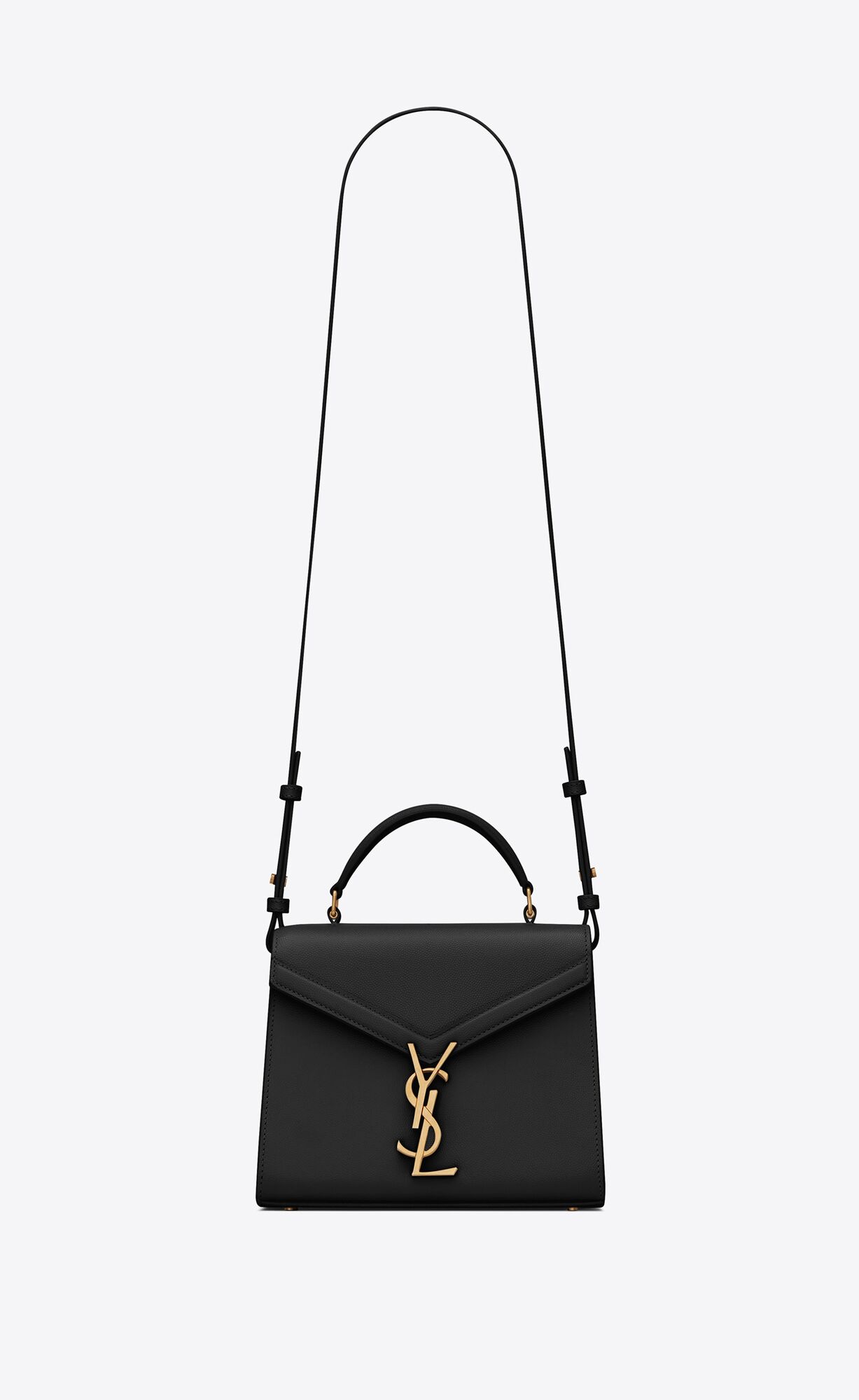 YSL Cassandra Mini Top Handle Bag In Grain De Poudre Embossed Leder Schwarz | 94560-CWEB