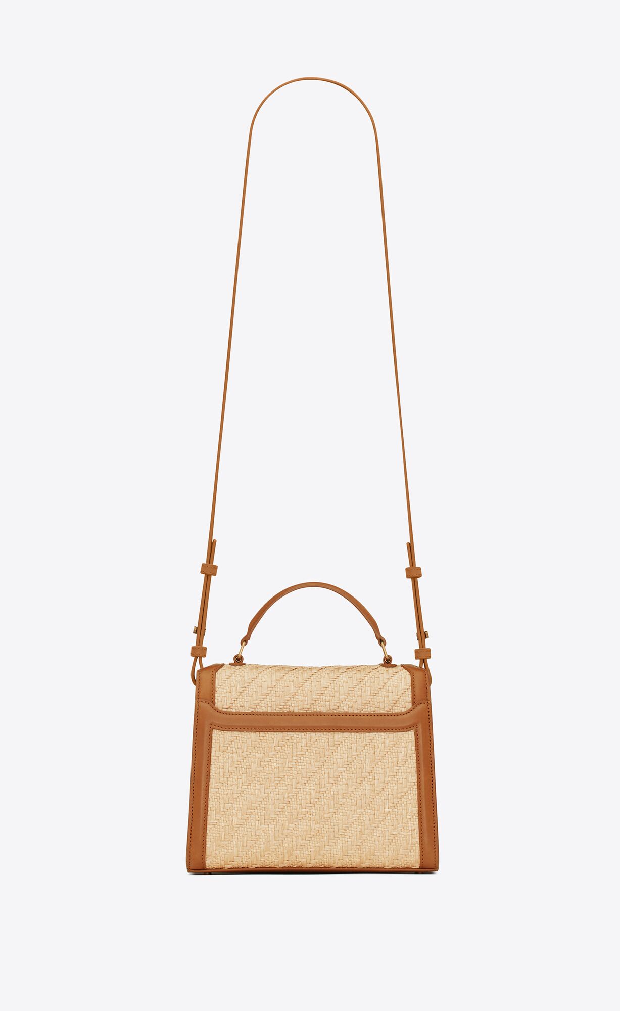 YSL Cassandra Mini Top Handle Bag In Raffia And Vegetable-tanned Leder Beige Braun Dunkelrot | 25749-UHJR