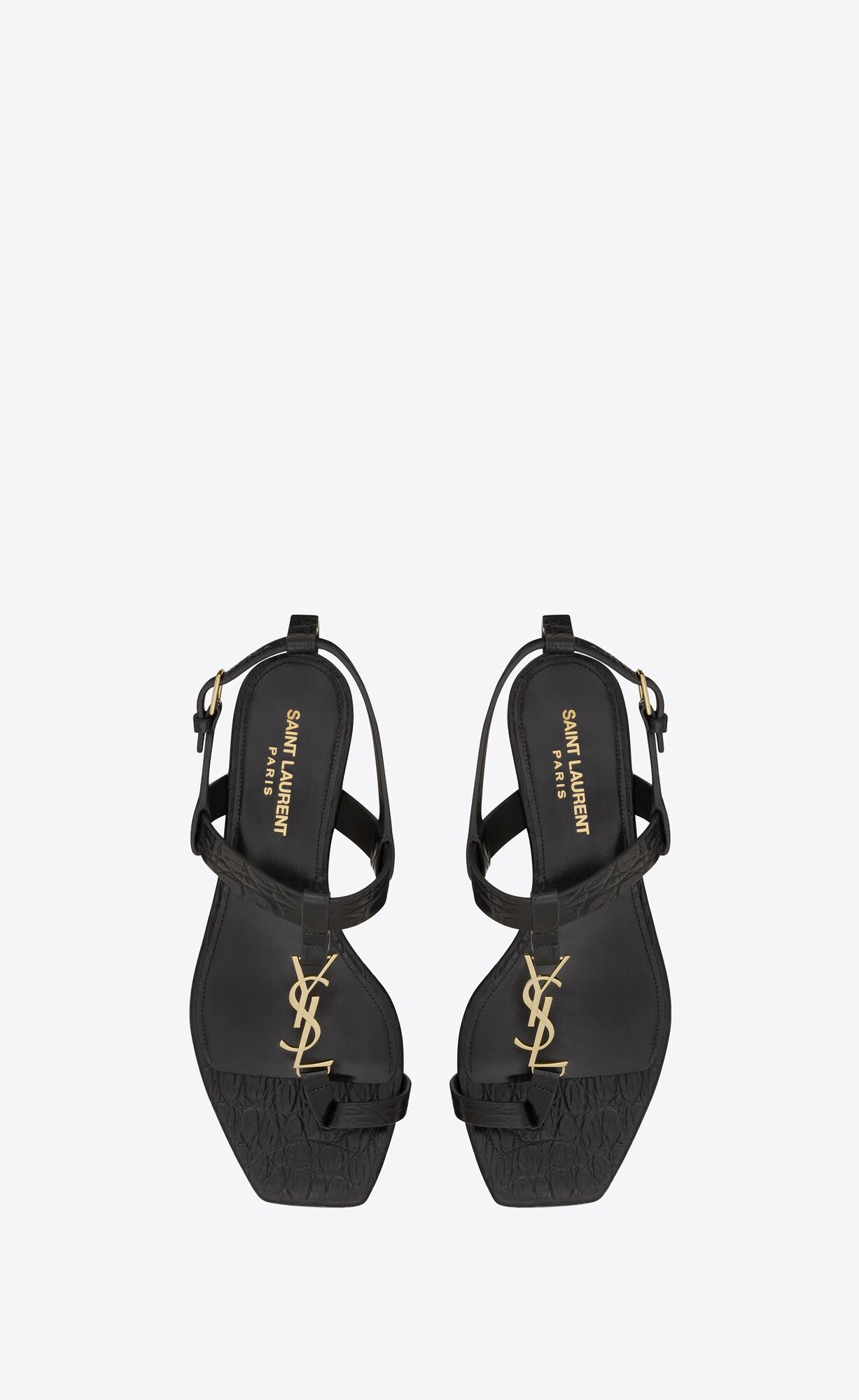 YSL Cassandra Sandals In Crocodile-embossed Leder Noir | 82369-FDUN