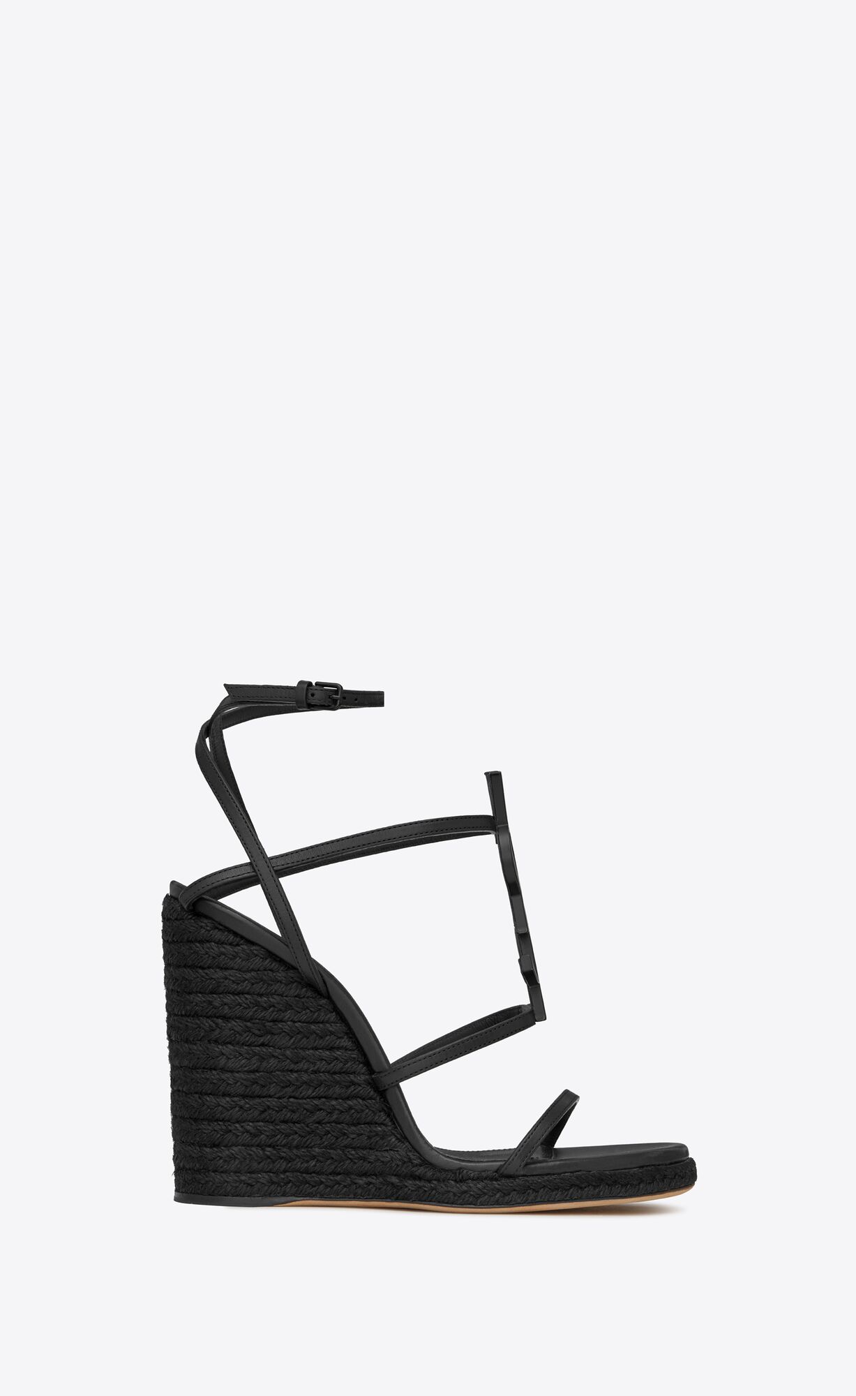 YSL Cassandra Wedge Espadrilles In Leder Schwarz | 03468-ZHWP