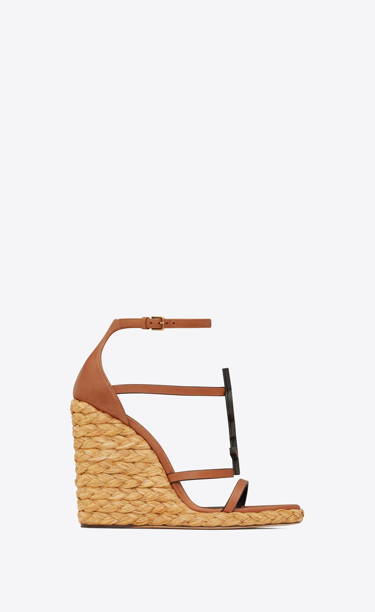 YSL Cassandra Wedge Espadrilles In Smooth Vegetable-tanned Leder Noisette | 39276-UDMR