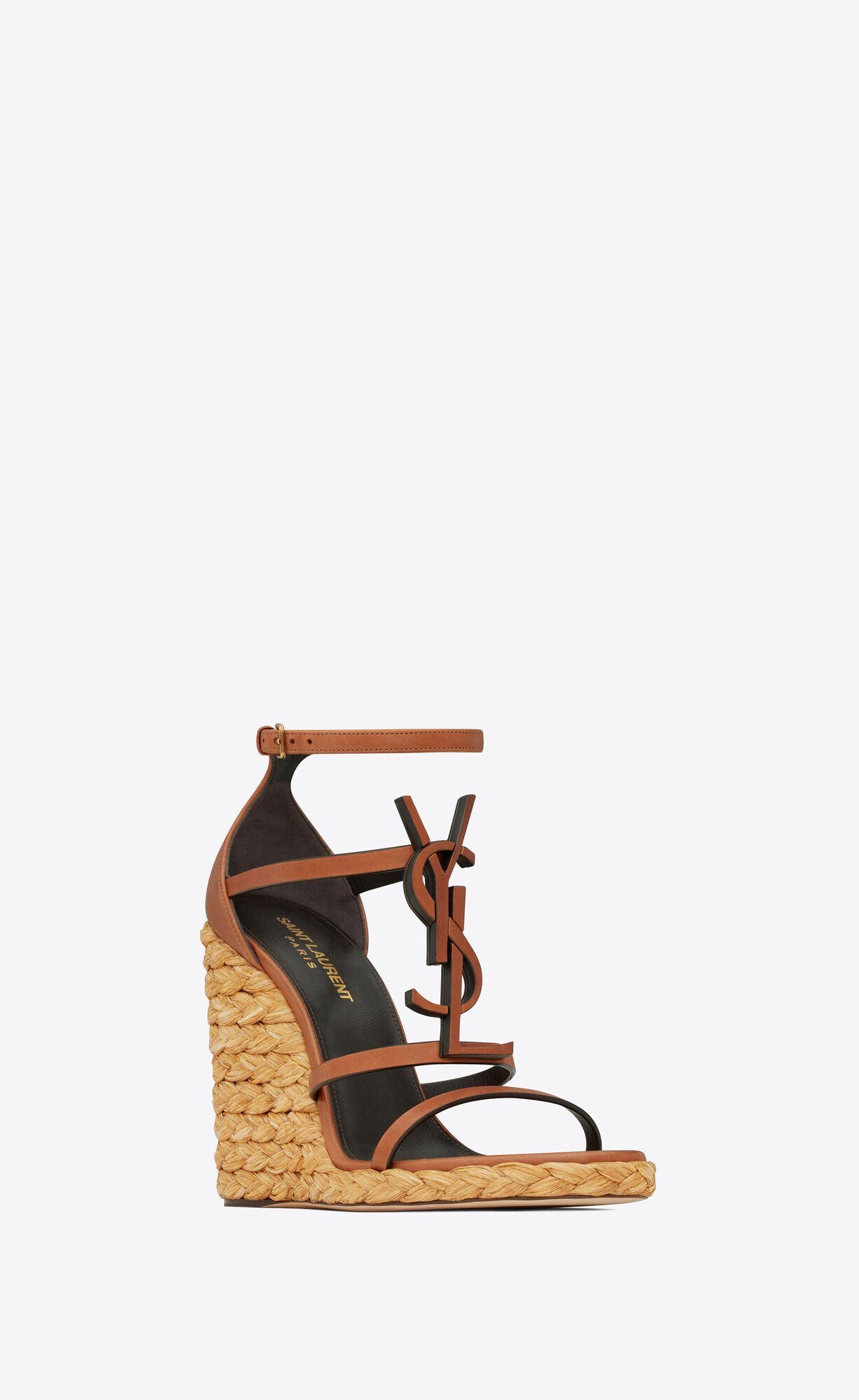 YSL Cassandra Wedge Espadrilles In Smooth Vegetable-tanned Leder Noisette | 39276-UDMR