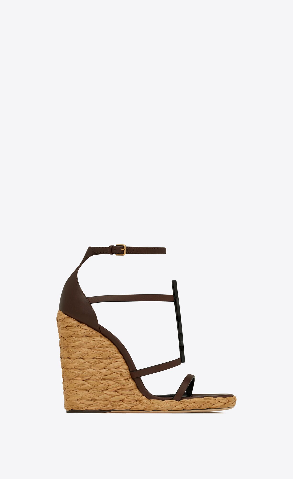 YSL Cassandra Wedge Espadrilles In Smooth Leder Dunkelschokolade | 96587-ICFW