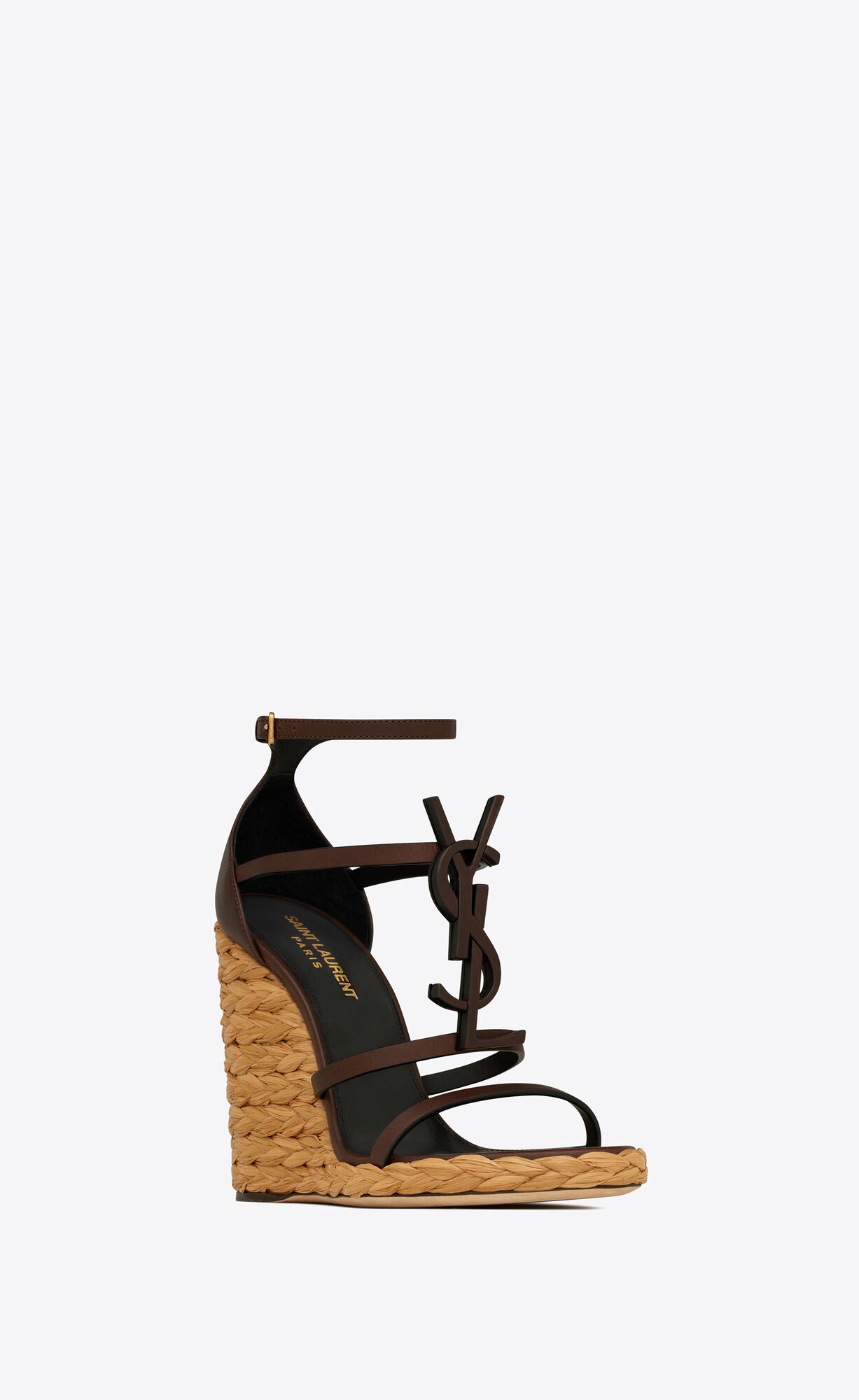 YSL Cassandra Wedge Espadrilles In Smooth Leder Dunkelschokolade | 96587-ICFW