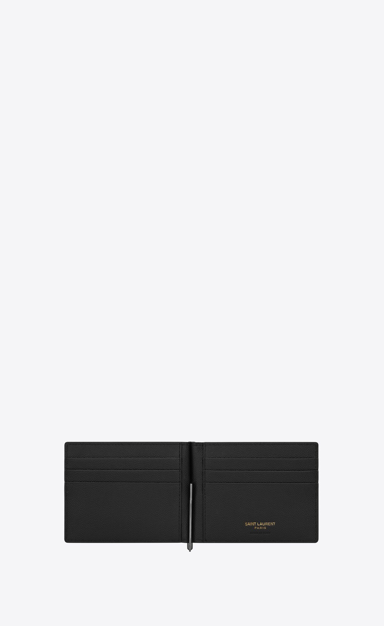 YSL Cassandre Bill Clip Wallet In Grain De Poudre Embossed Leder Schwarz | 13729-IHDK