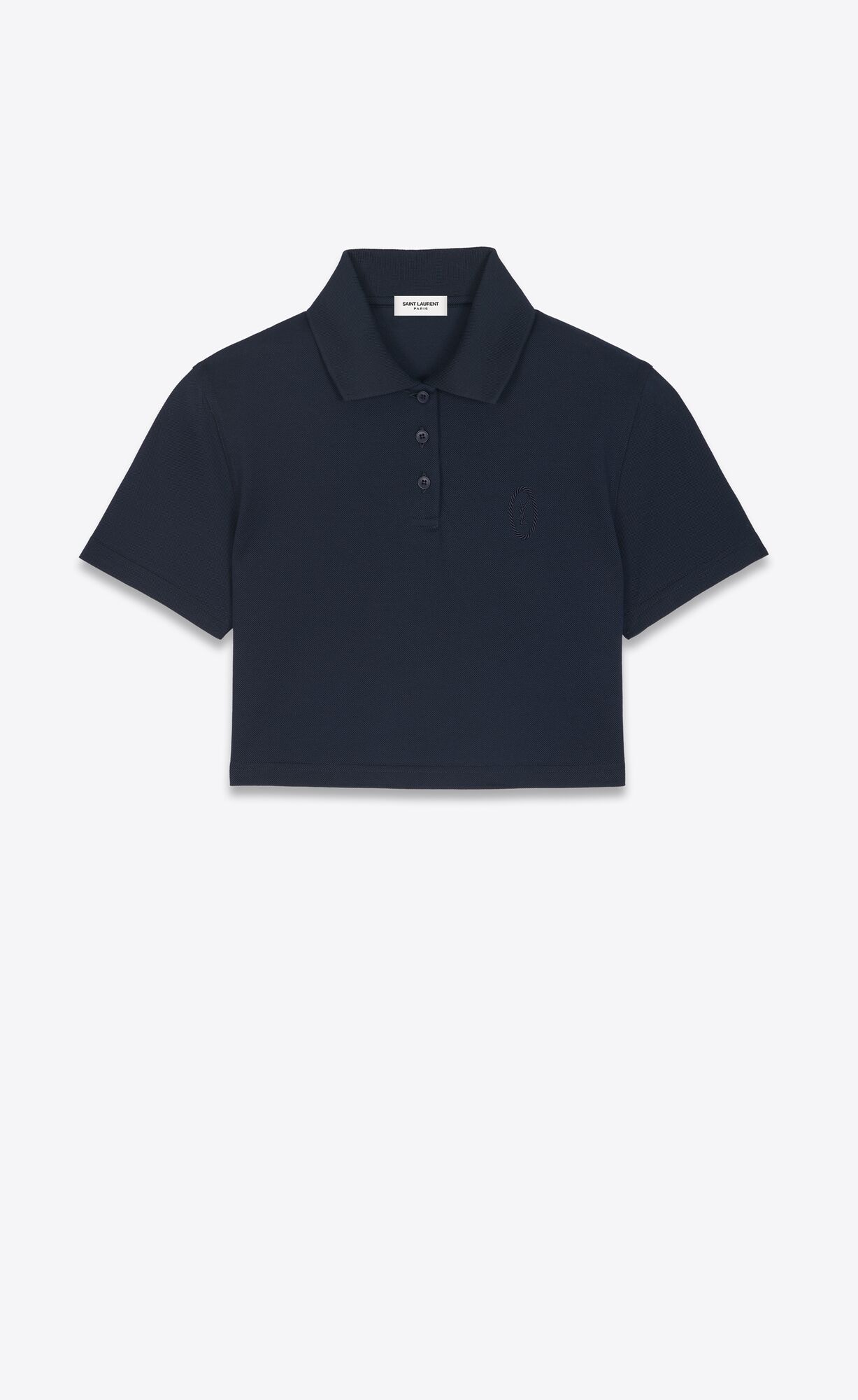 YSL Cassandre Cropped Polo Shirt Blau | 61482-LQPG