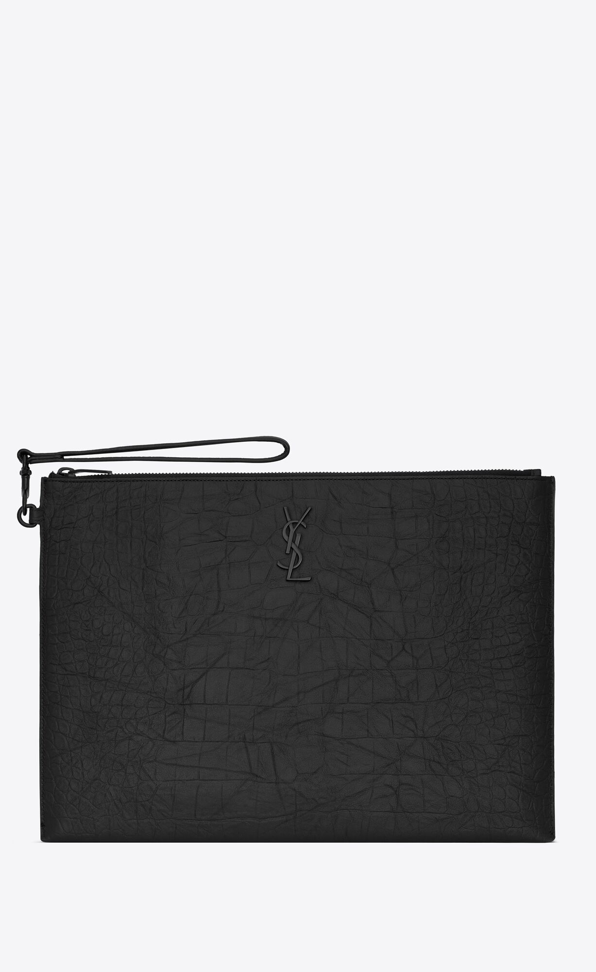 YSL Cassandre Document Holder In Crocodile-embossed Leder Noir | 49265-GNDK