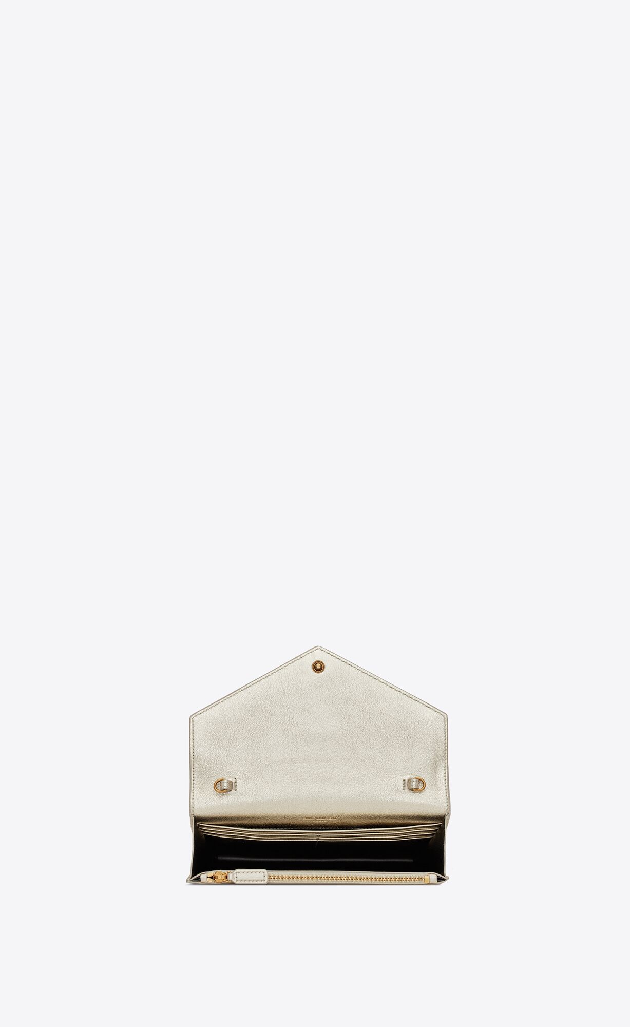 YSL Cassandre Envelope Chain Wallet In Metallized Leder Gold | 14592-NRDZ