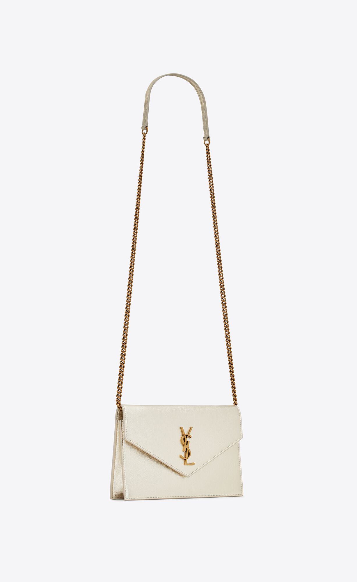 YSL Cassandre Envelope Chain Wallet In Metallized Leder Gold | 14592-NRDZ