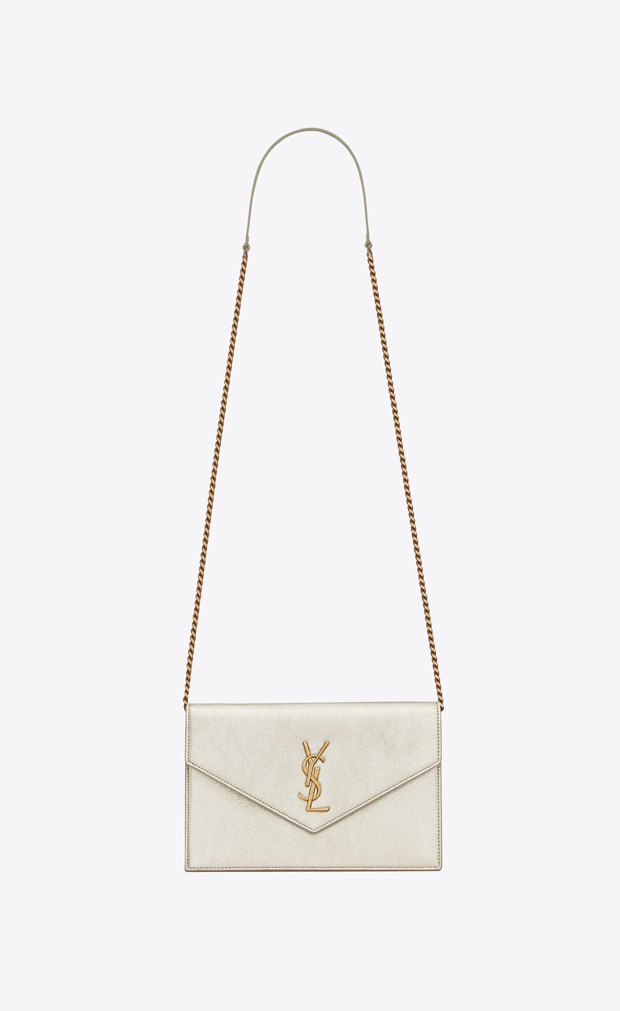 YSL Cassandre Envelope Chain Wallet In Metallized Leder Gold | 14592-NRDZ