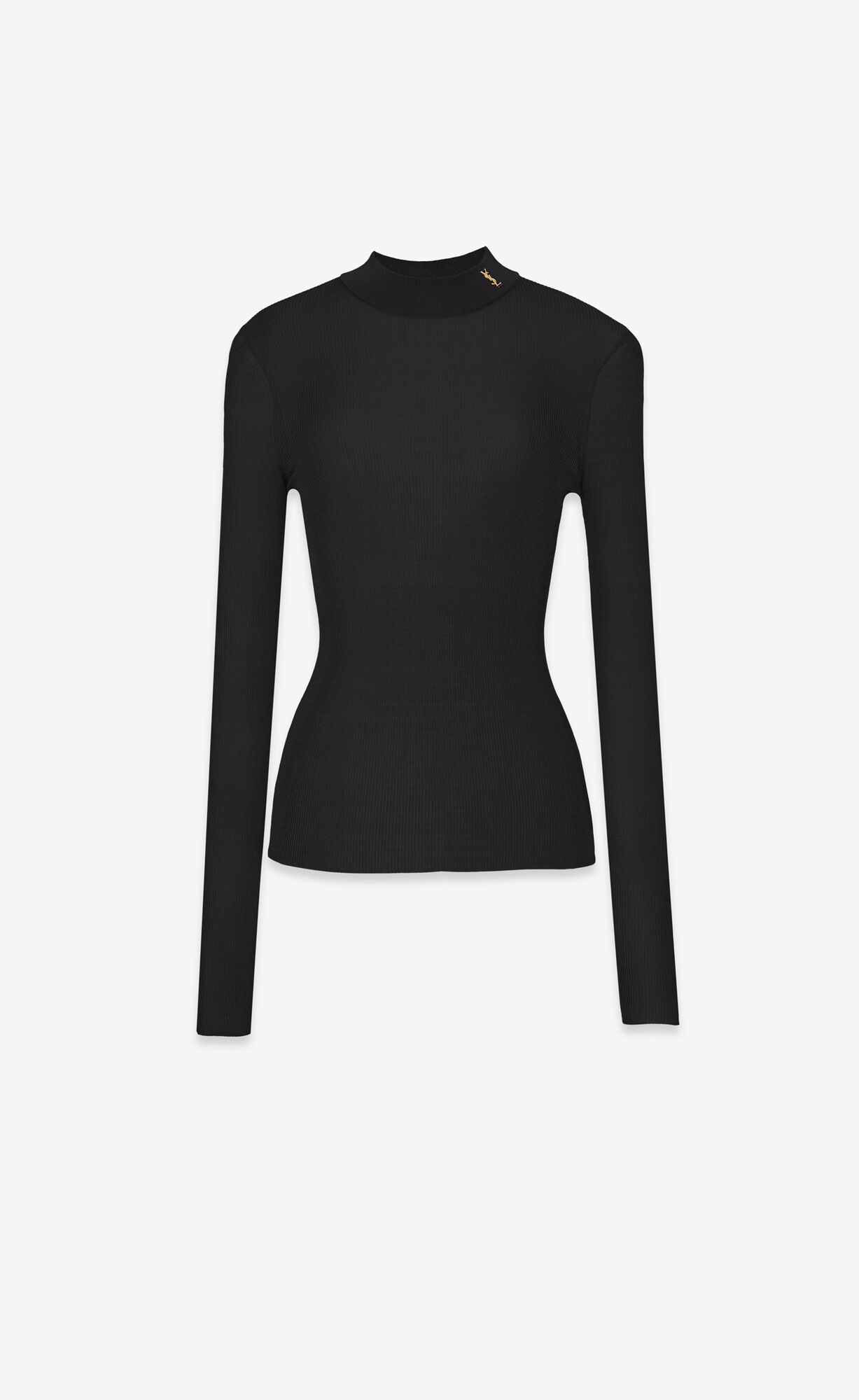 YSL Cassandre Gerippt Pullover In Silk Schwarz | 90258-YIZA