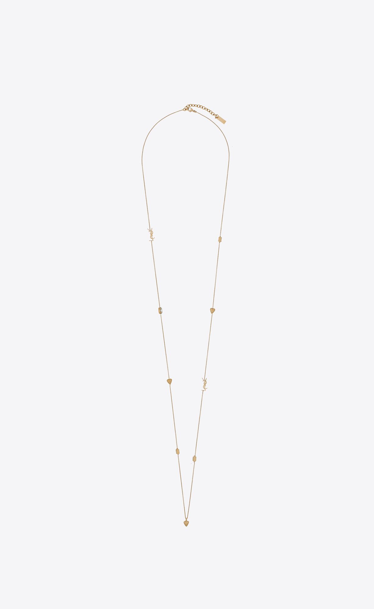 YSL Cassandre, Heart And Rhinestone Long Necklace In Metal Gold | 68943-ZHDF