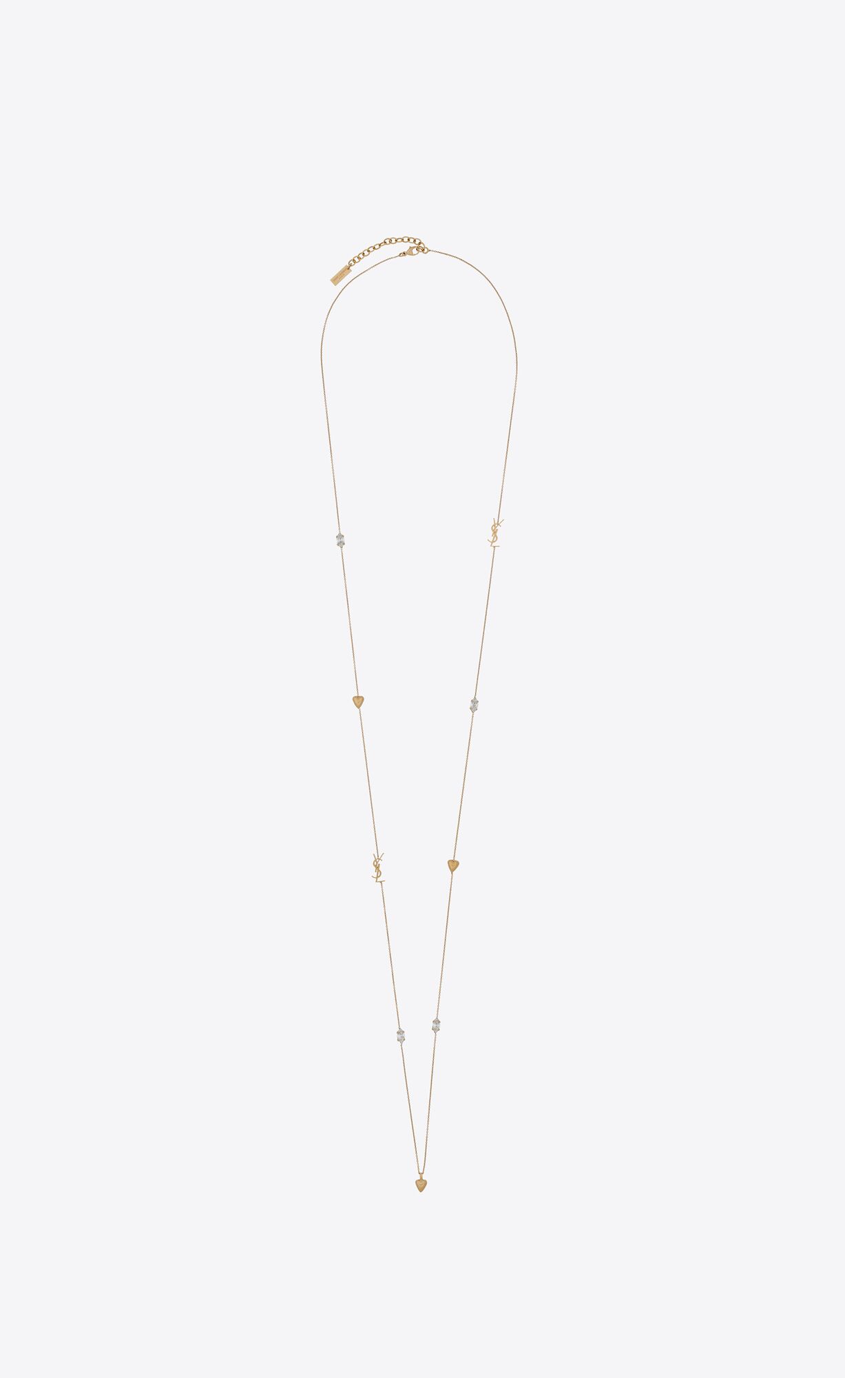 YSL Cassandre, Heart And Rhinestone Long Necklace In Metal Gold | 68943-ZHDF