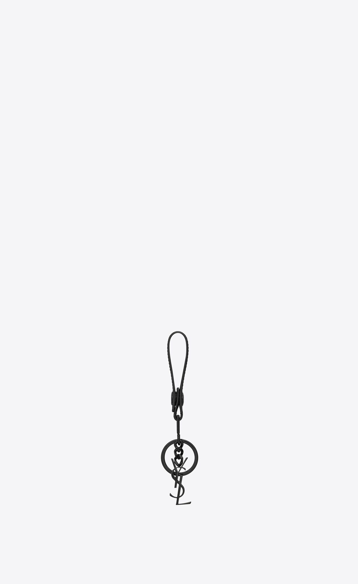 YSL Cassandre Key Ring In Grain De Poudre Embossed Leder Schwarz | 87364-XKCD