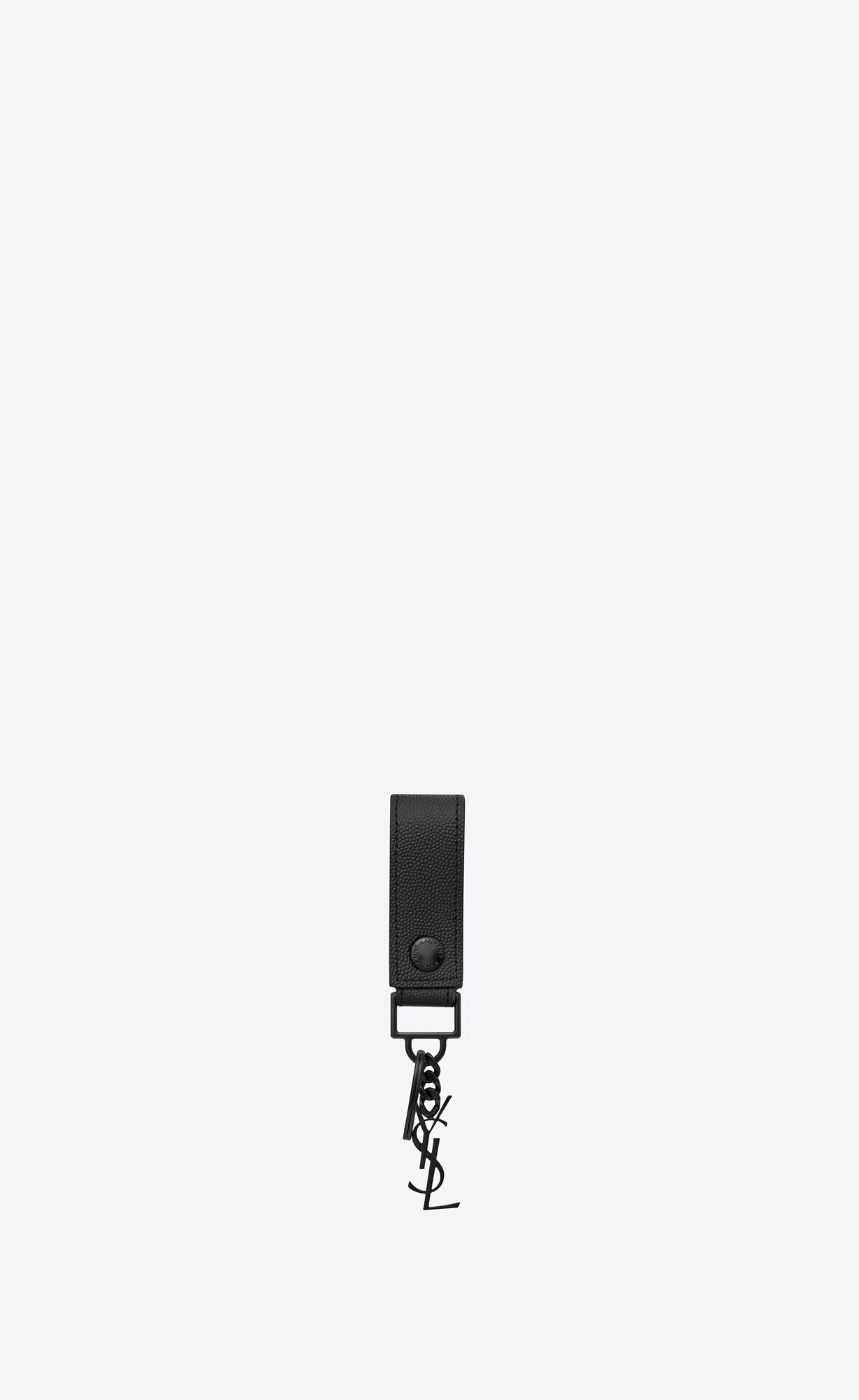 YSL Cassandre Key Ring In Grain De Poudre Embossed Leder Schwarz | 87364-XKCD